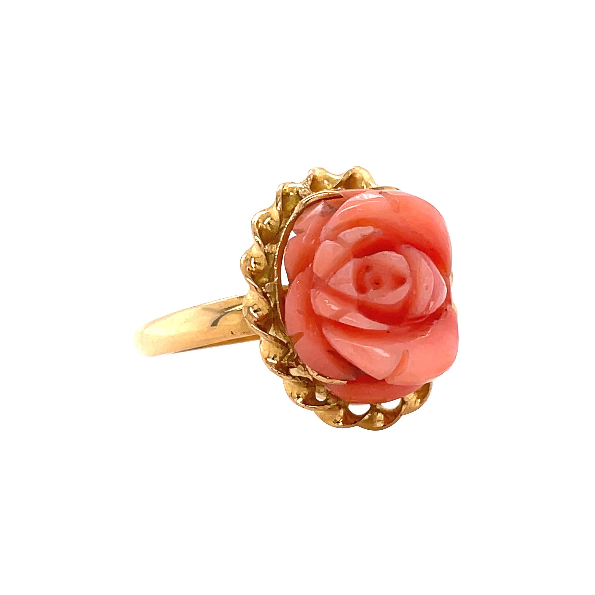 Gouden vintage roos ring met angel skin 20 kt