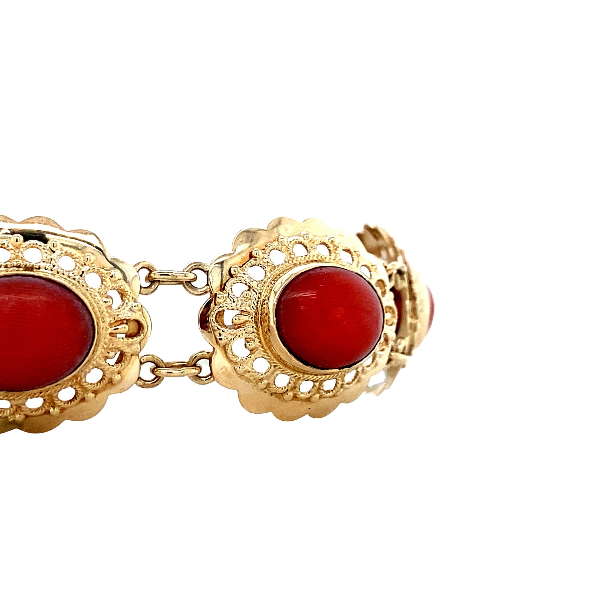 Vintage gouden bootjes armband met bloedkoraal 14 krt