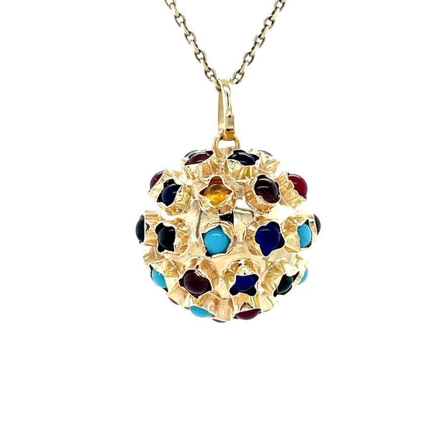 Gold vintage sputnik pendant with colour stone 14 krt