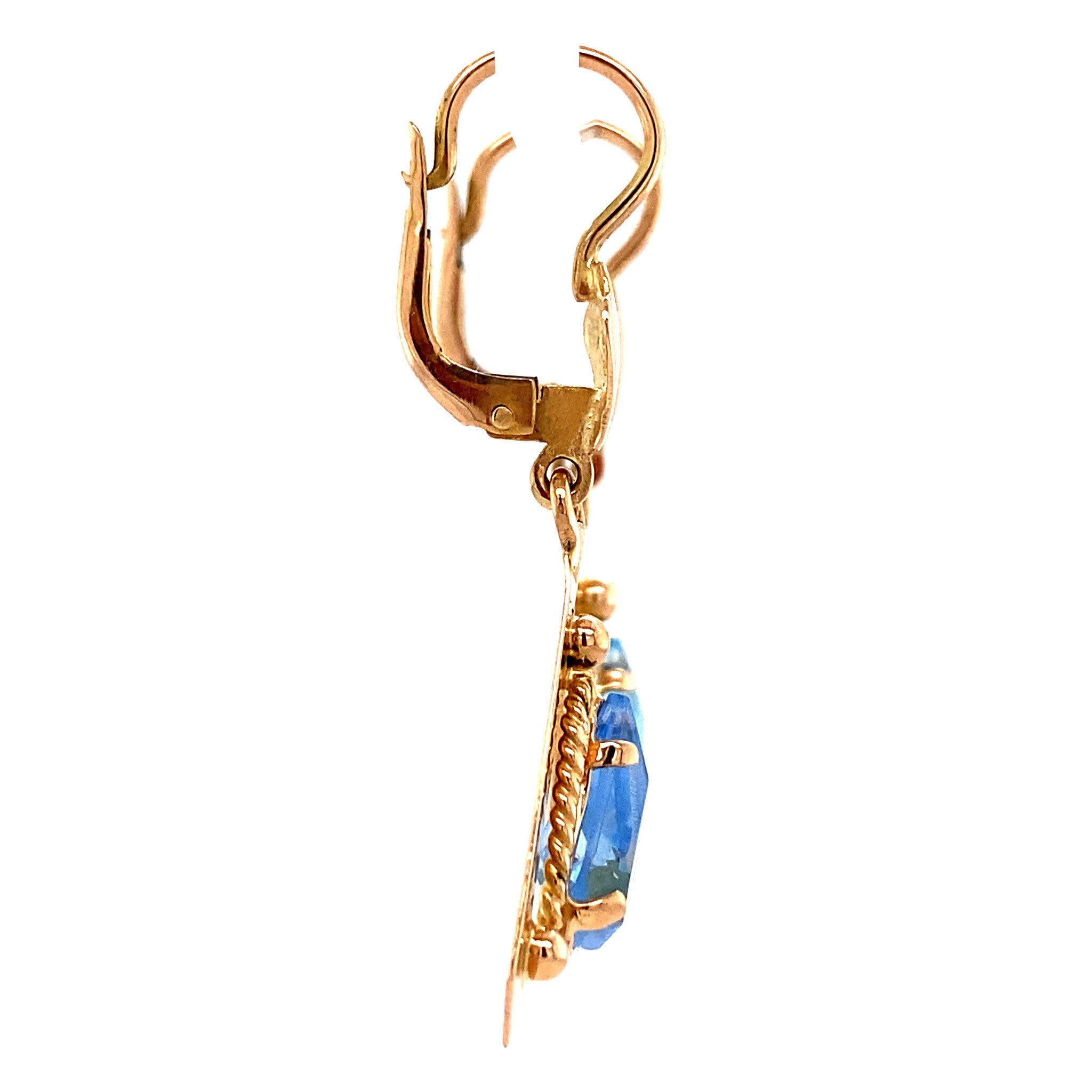 Gouden oorhangers met blauwe kleursteen 18 krt