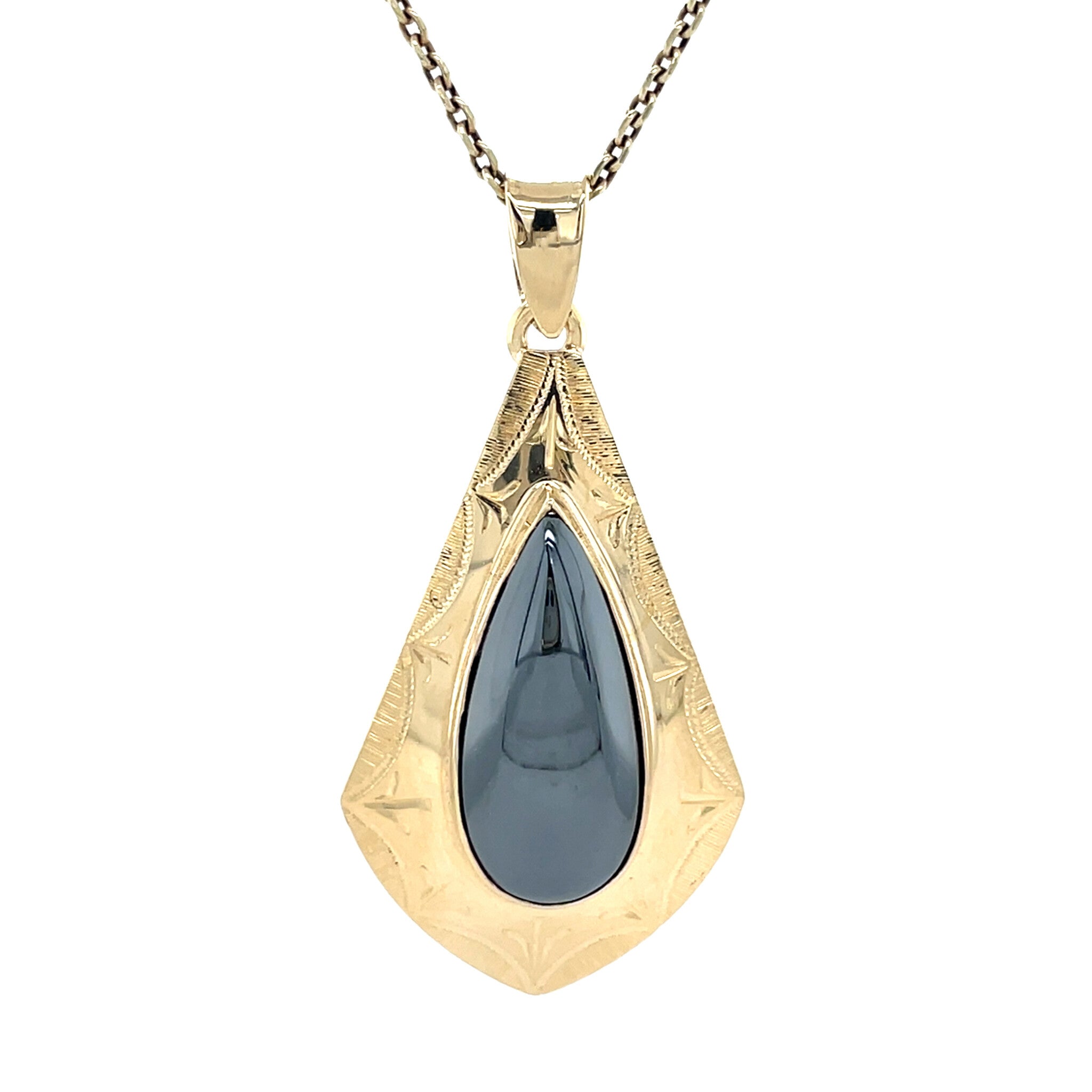 Gold vintage pendant with hematite 14 kt