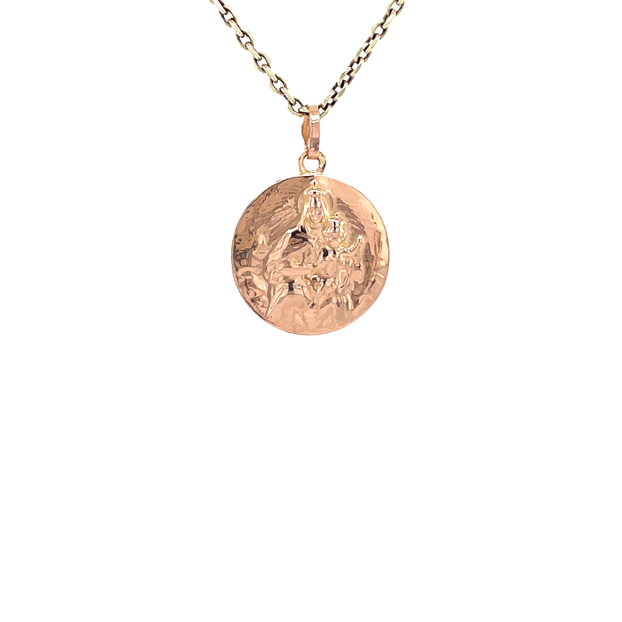 Roségouden vintage hanger met Jozef, Maria en Jezus 14 krt