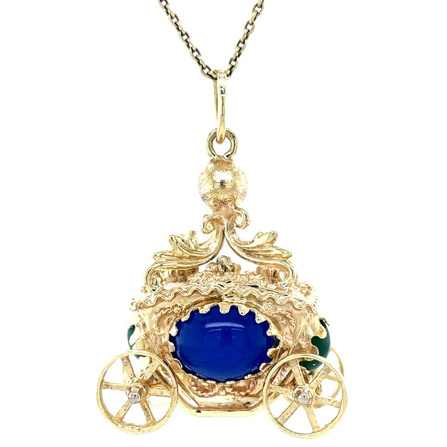 Vintage gouden koets hanger met chalcedoon 14 krt