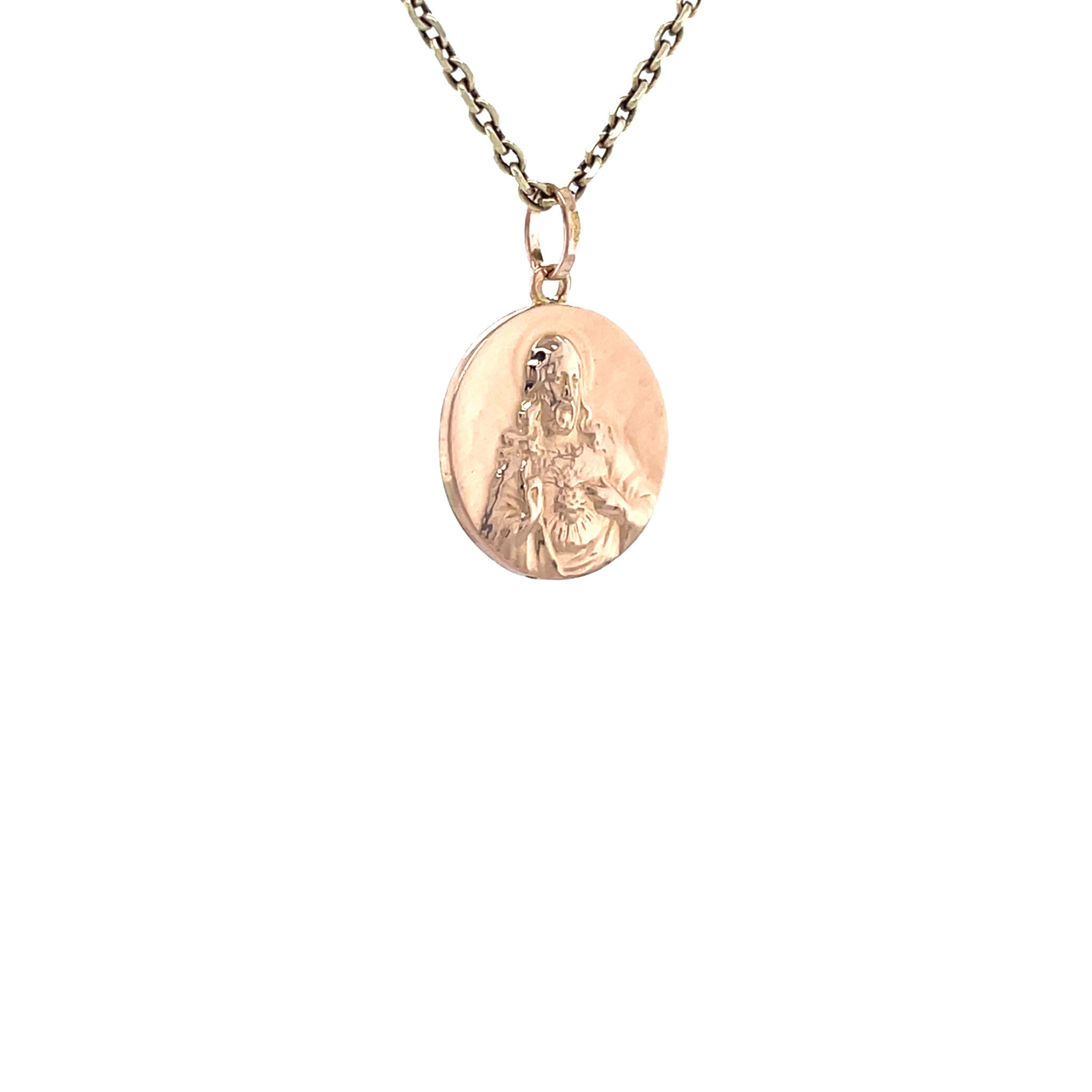 Roségouden vintage hanger met Jozef, Maria en Jezus 14 krt