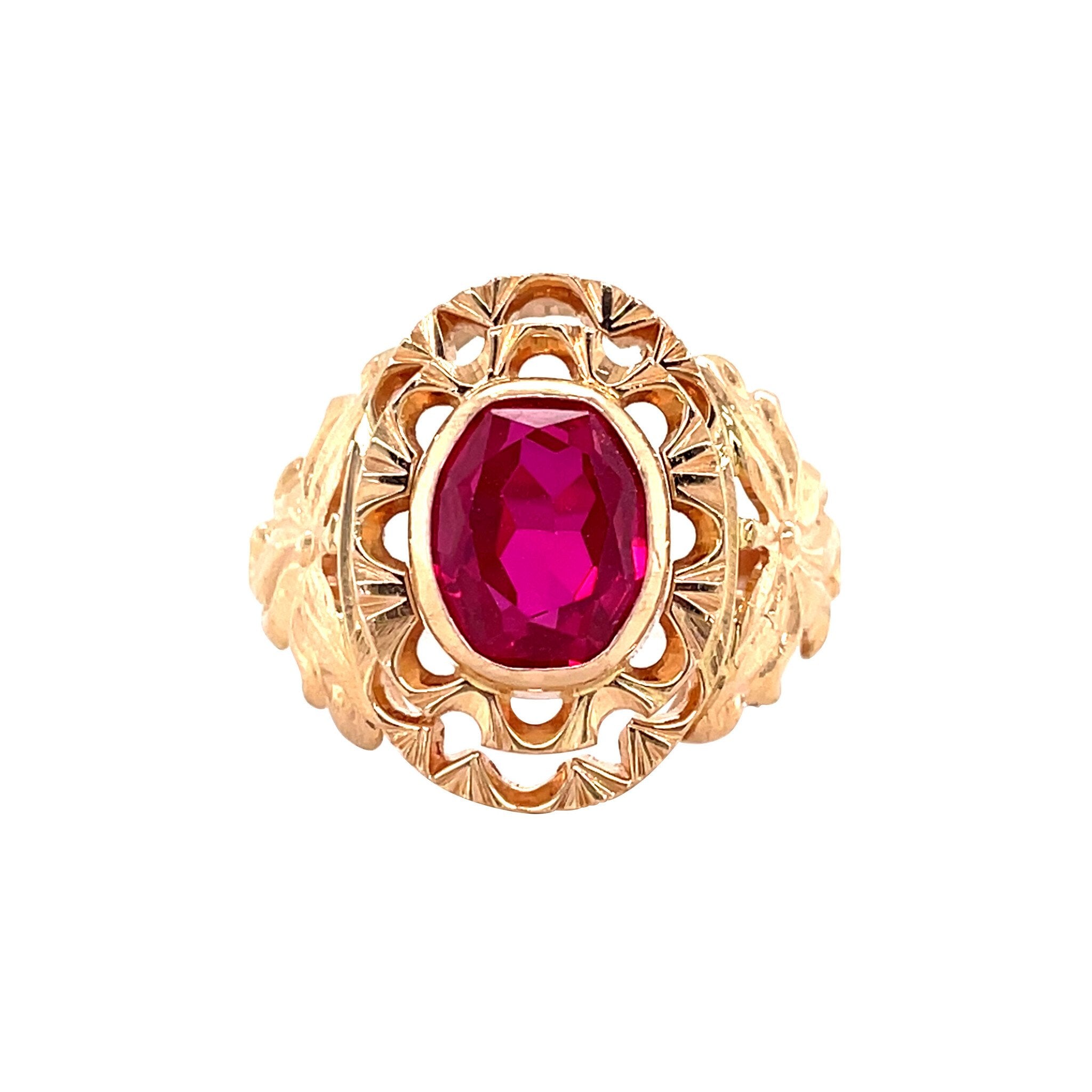 Rose-gold vintage ring with ruby 14 kt