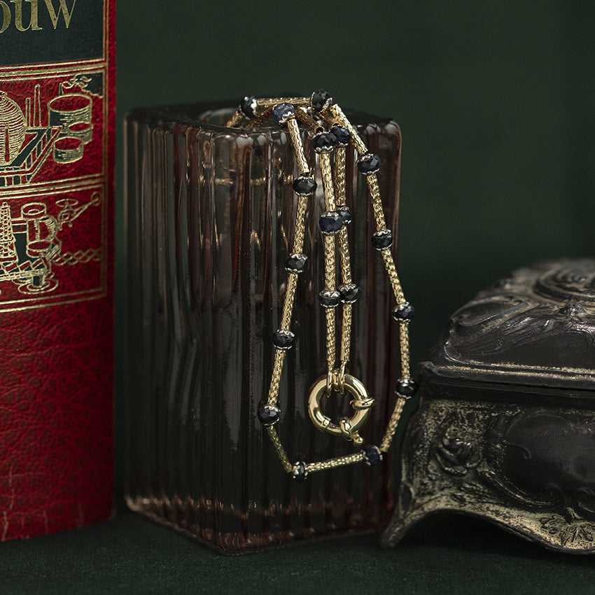 Gouden vintage collier met saffier 14 kt