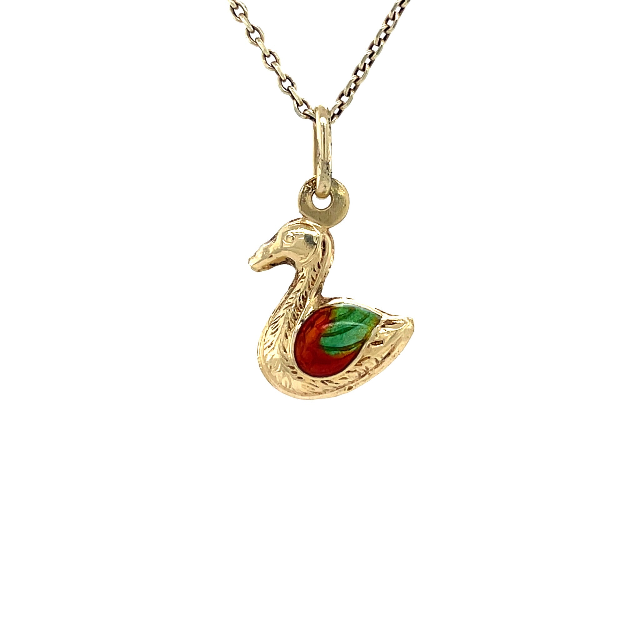 Vintage gold swan with enamel, 14 kt