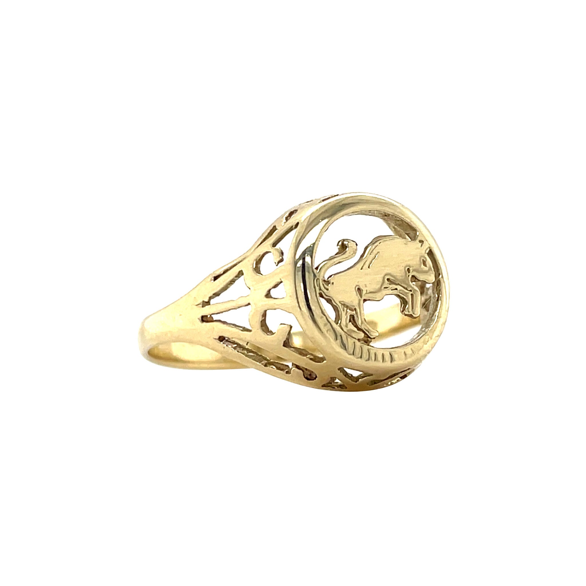 Gouden vintage ring met stier 14 kt