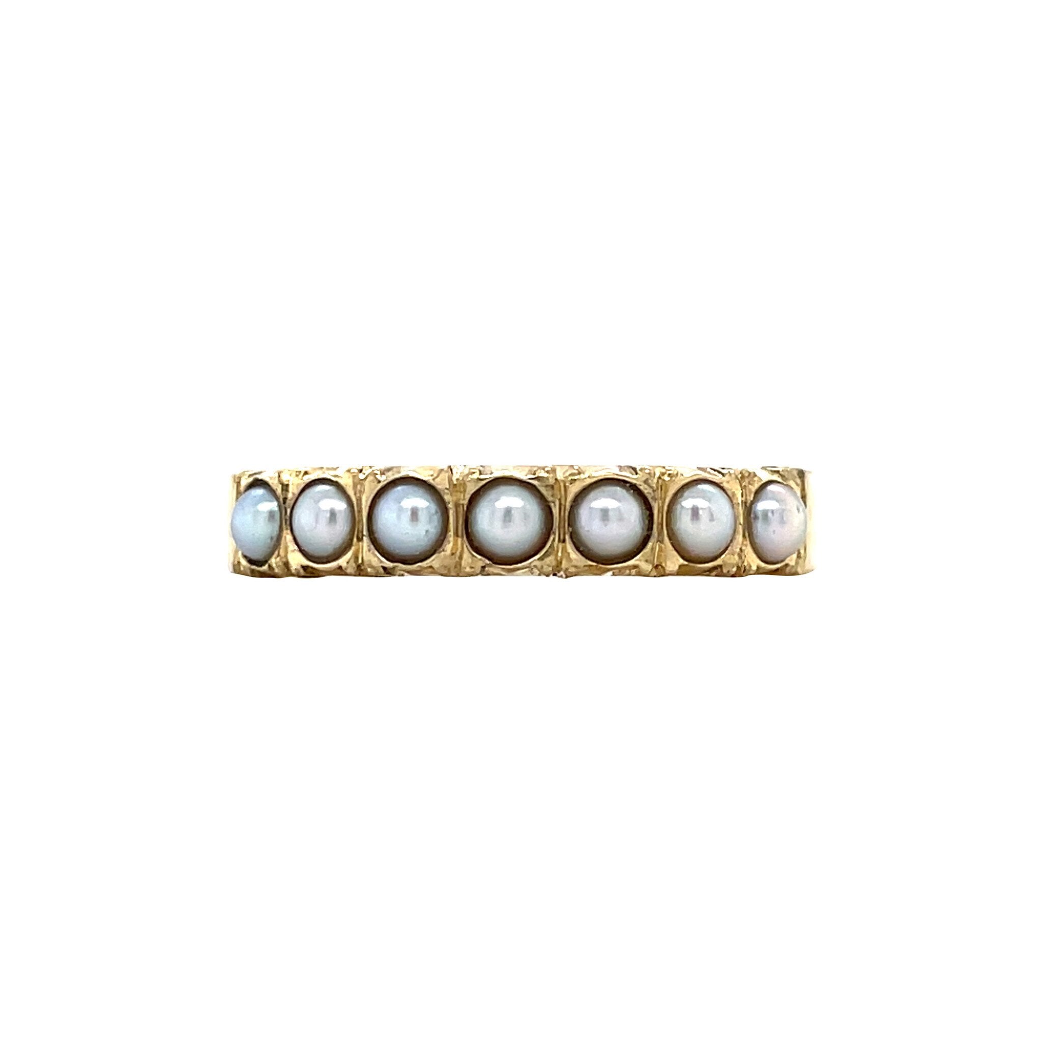 Vintage 14 kt gold row ring with pearl