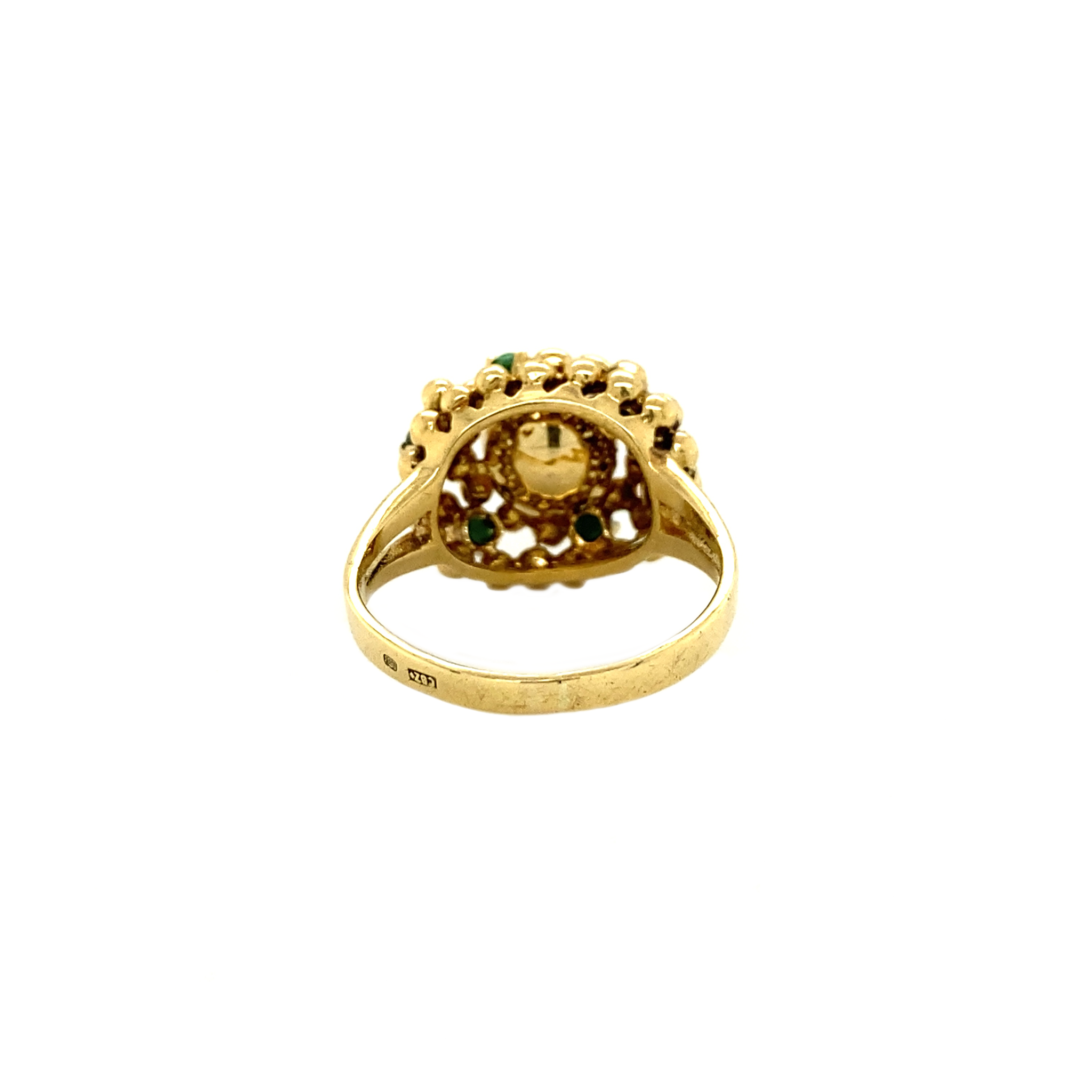 Gold ring with pearl and turquoise 18 kt