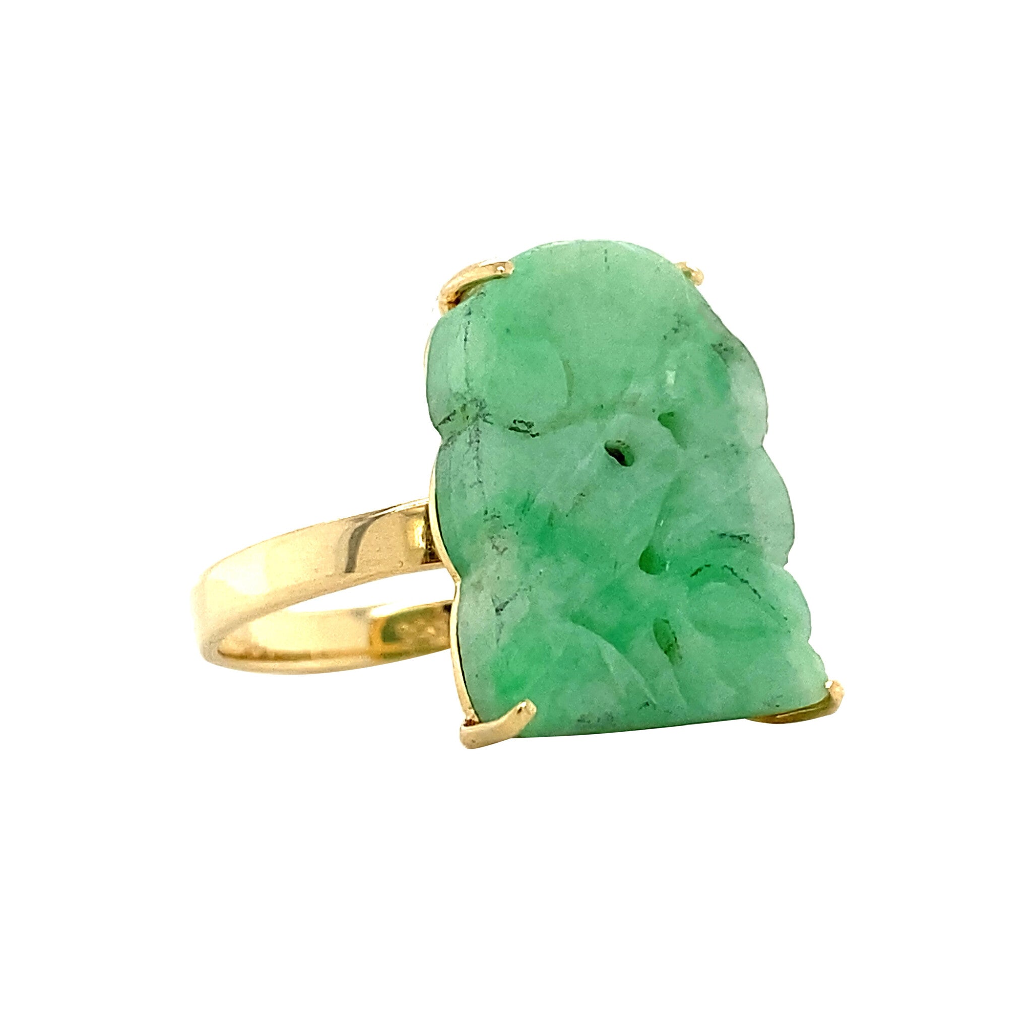 Gold ring with jade, 14 kt
