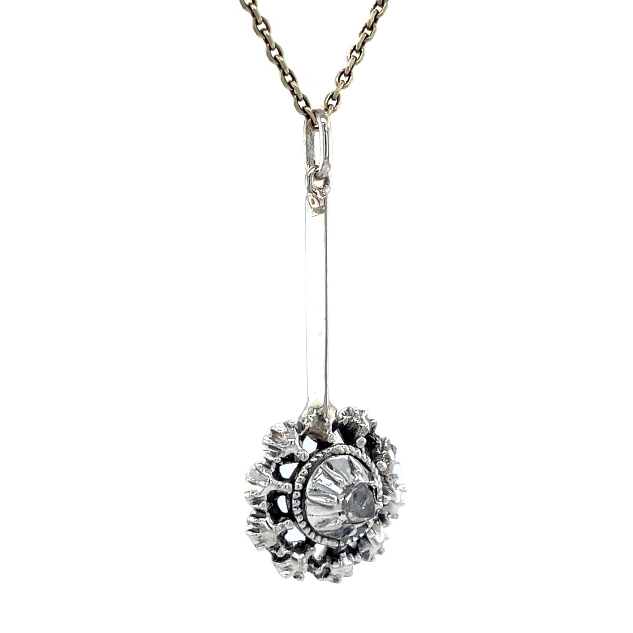 Vintage sterling silver pendant with rose-cut diamond 925