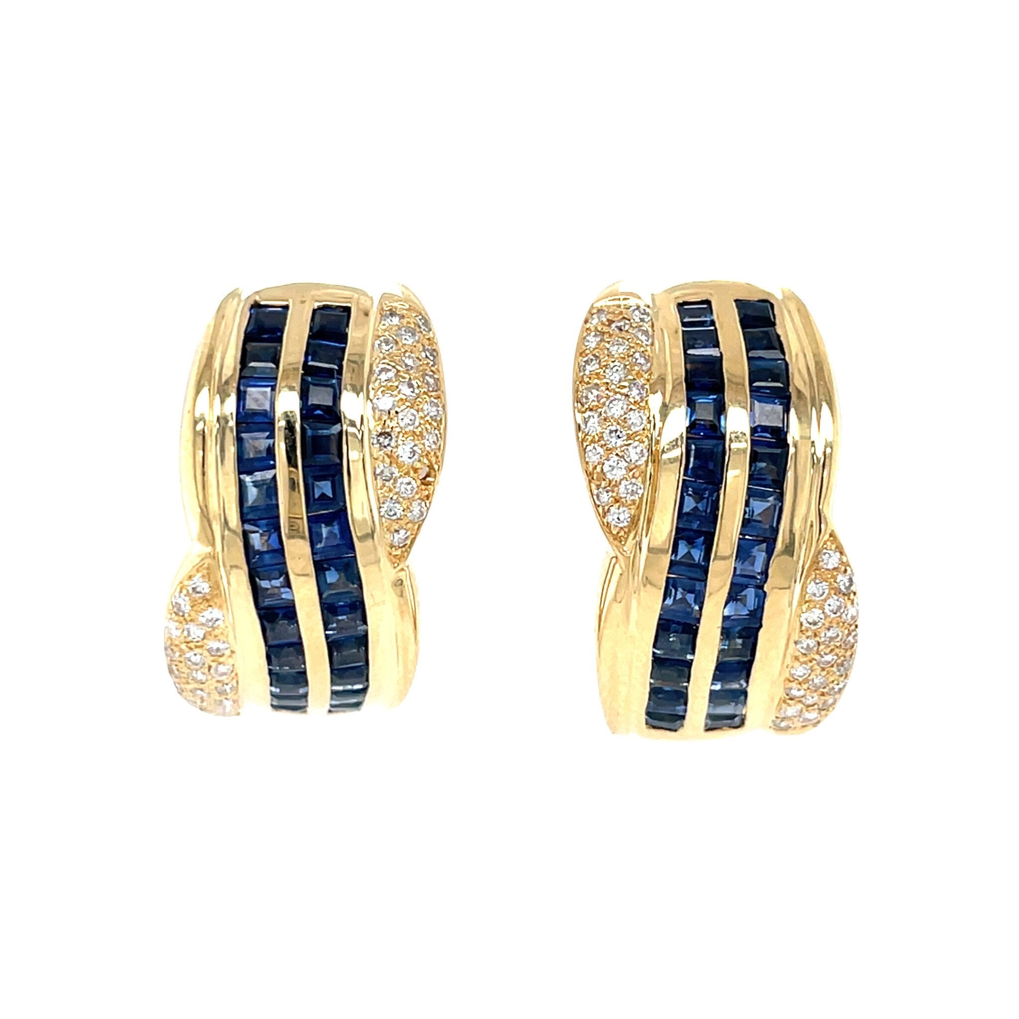 Gouden vintage oorstekers met saffier en diamant 18 krt