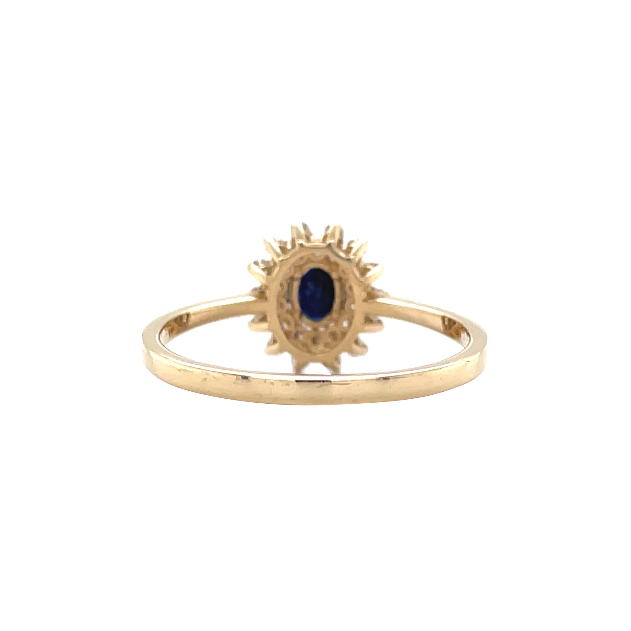 Vintage 14 kt gold cluster ring with sapphire and diamond
