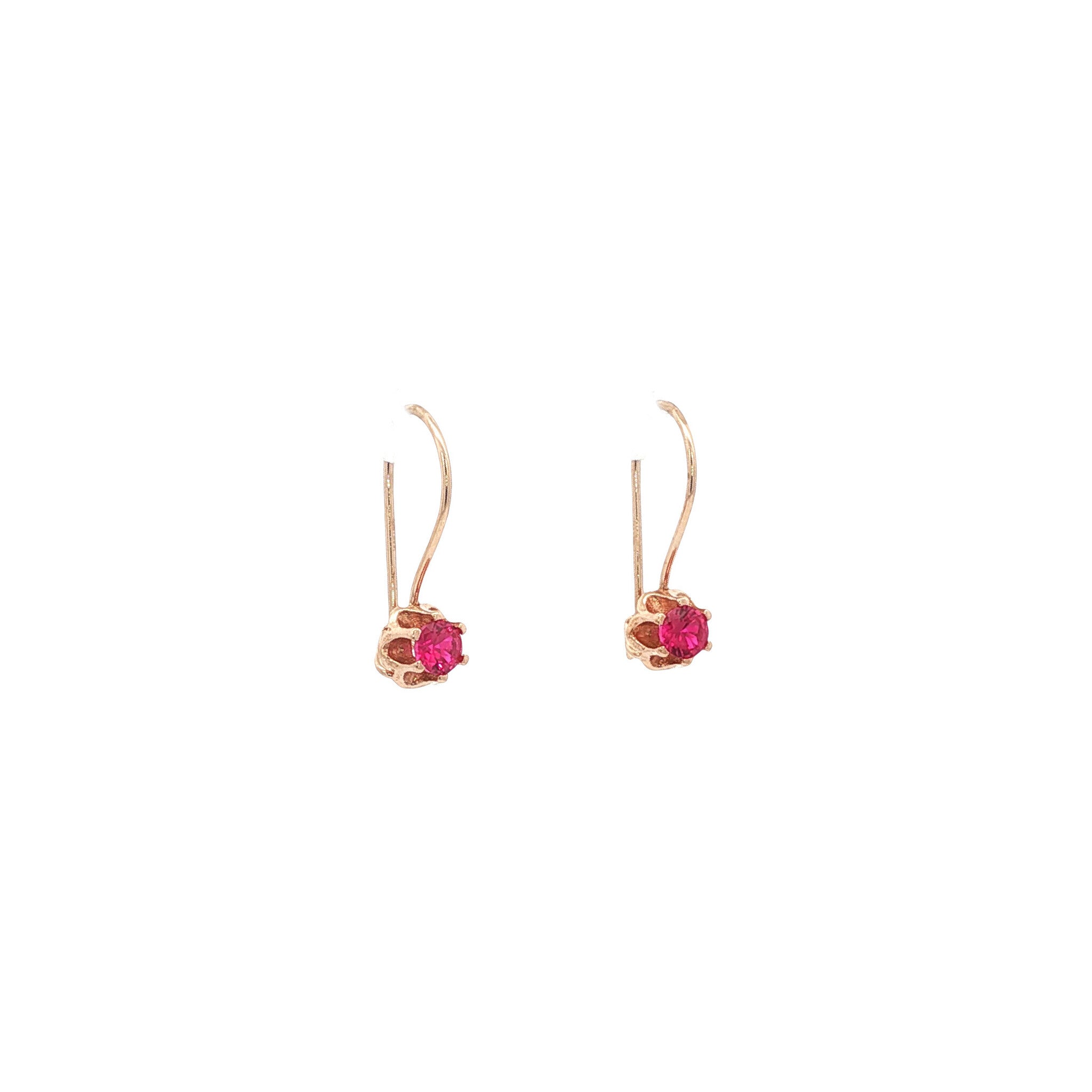 Roségouden oorhangers met robijn 14 kt