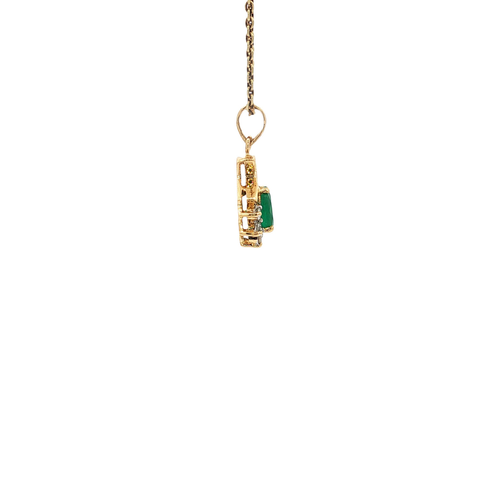 Gold vintage pendant with emerald and diamond 18 kt