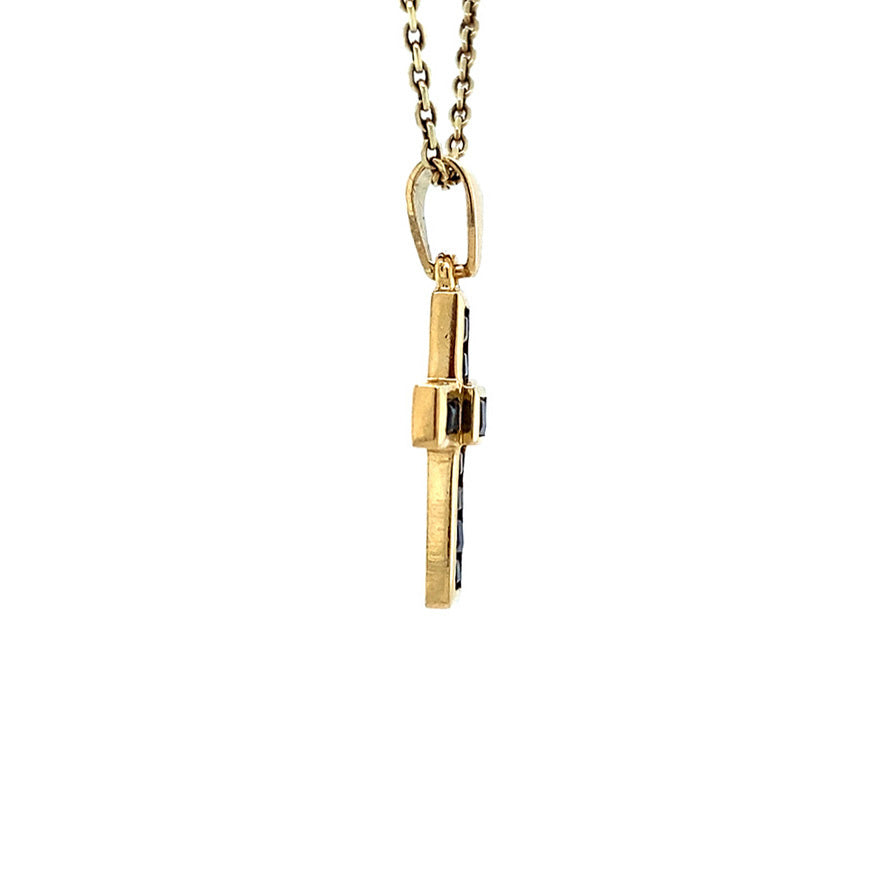 Vintage 18 kt gold cross pendant with sapphire