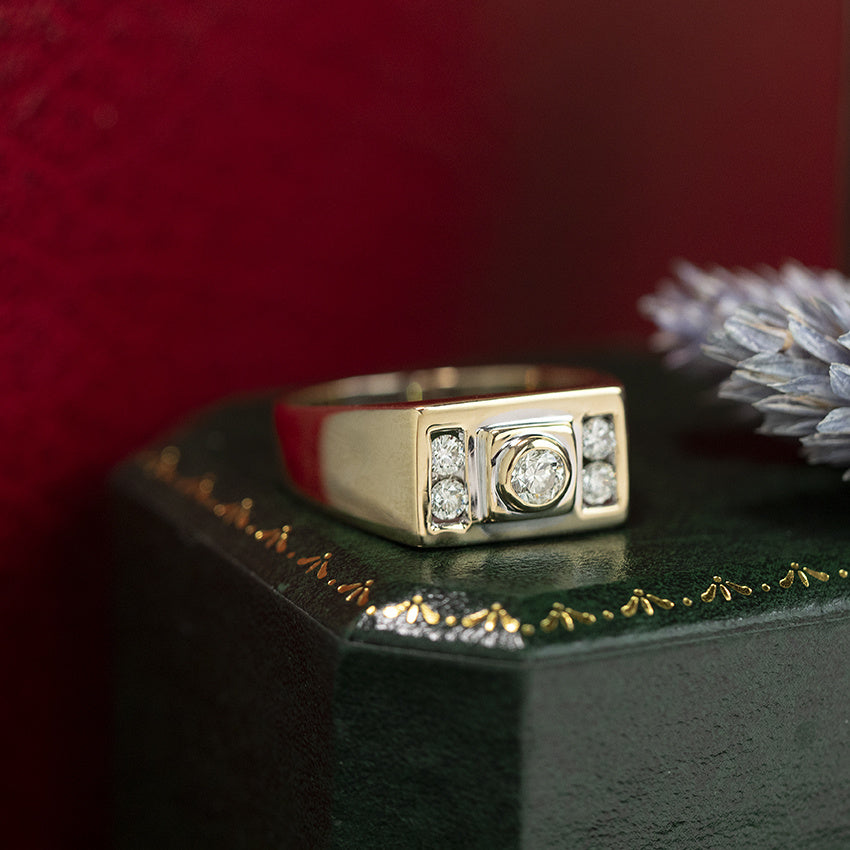 Gouden vintage ring met diamant 14 kt