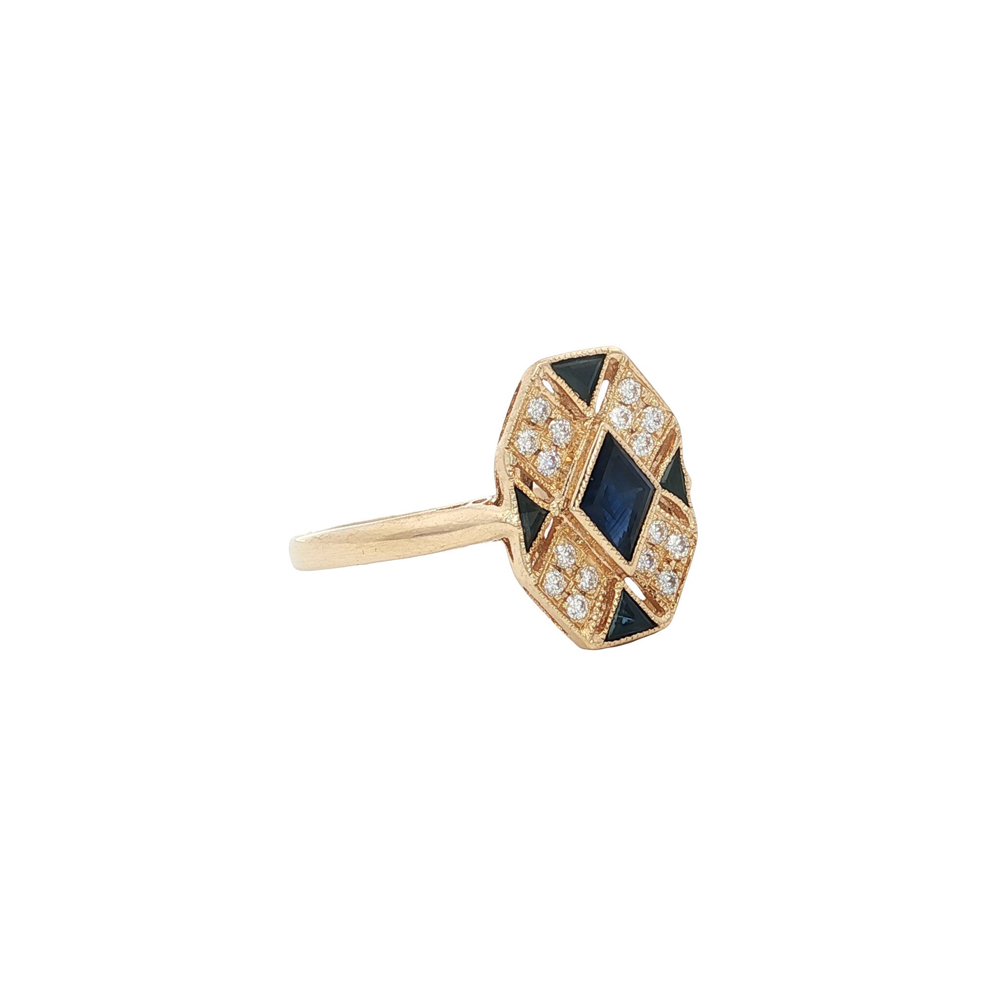 Gouden ring met saffier en diamant 14 kt