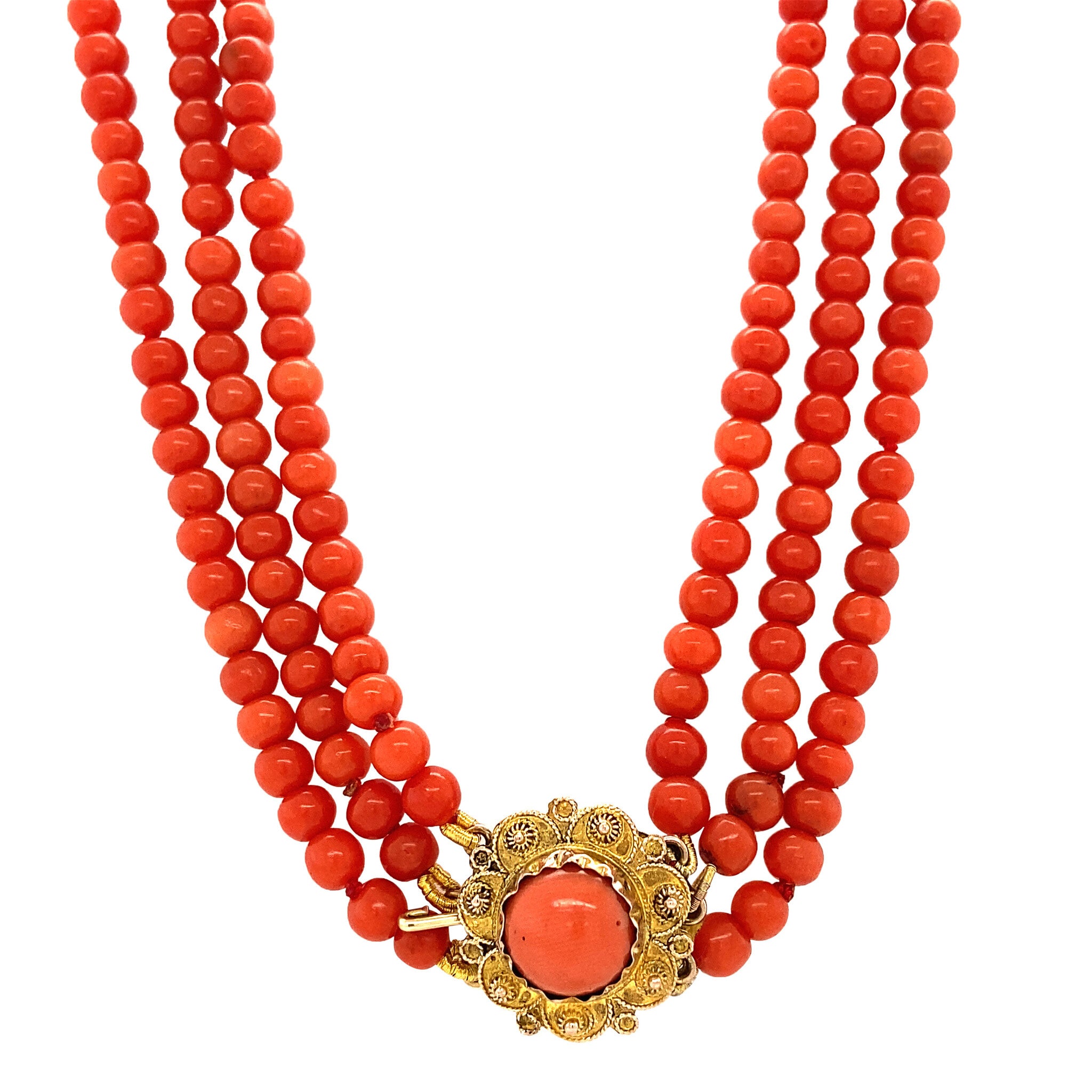 Blood coral necklace with gold clasp 14 krt
