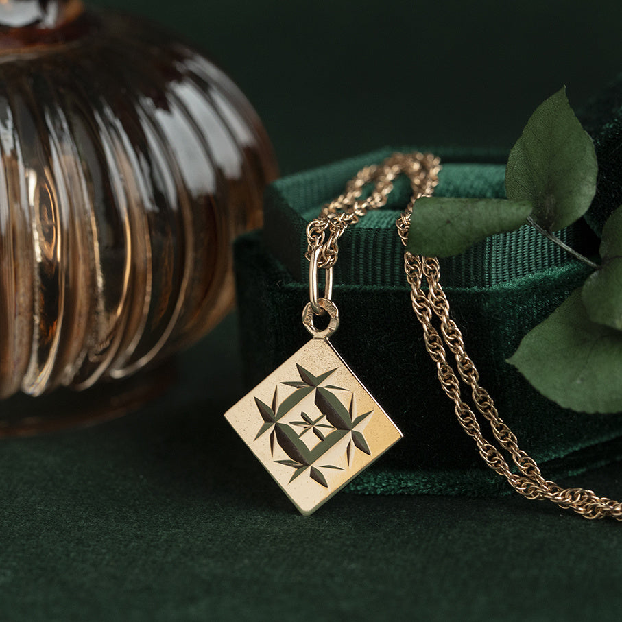 Roségouden vintage koord collier met hanger 14 krt