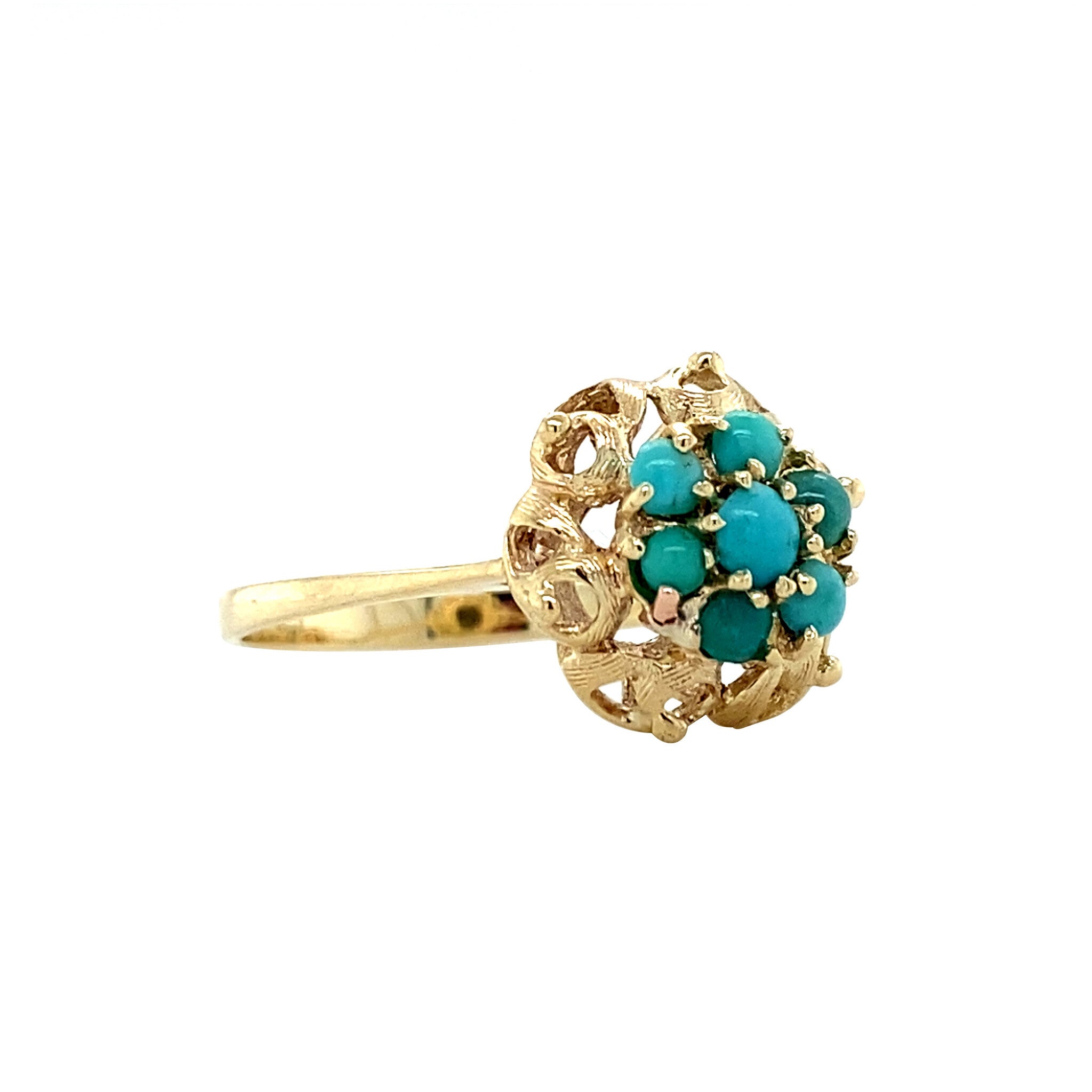 Gold halo ring with turquoise 14 krt