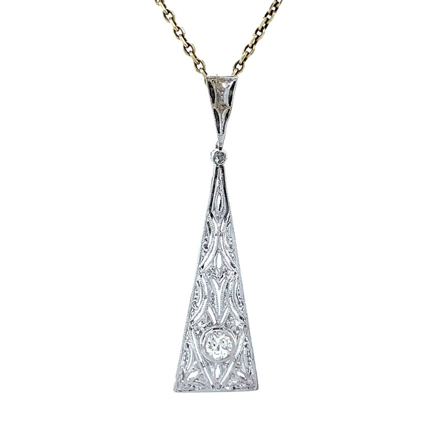 Vintage white-gold pendant with diamond, 14 kt