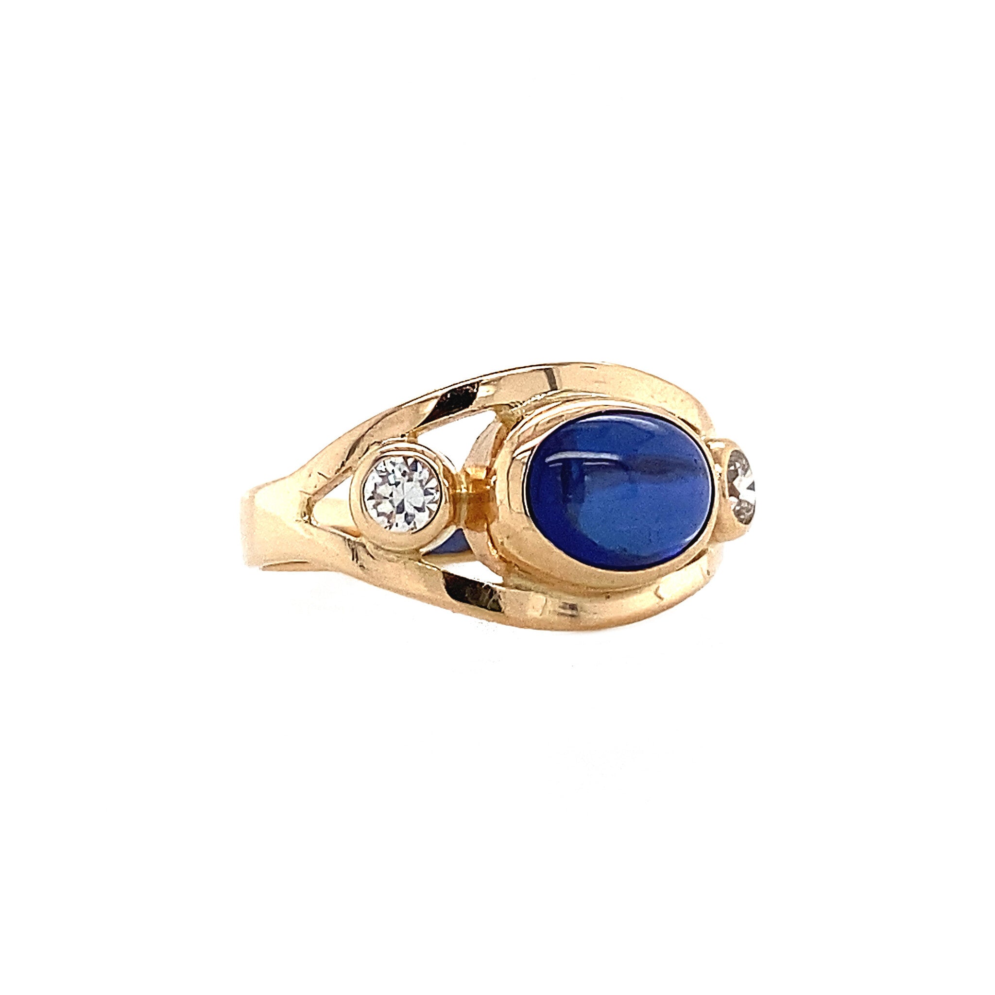 14 kt gold ring with sapphire and zirconia