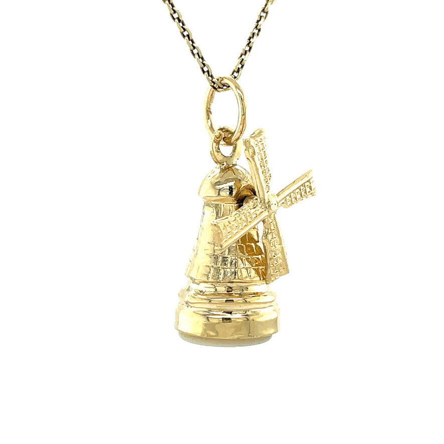Gouden vintage molen hanger met parelmoer 14 kt