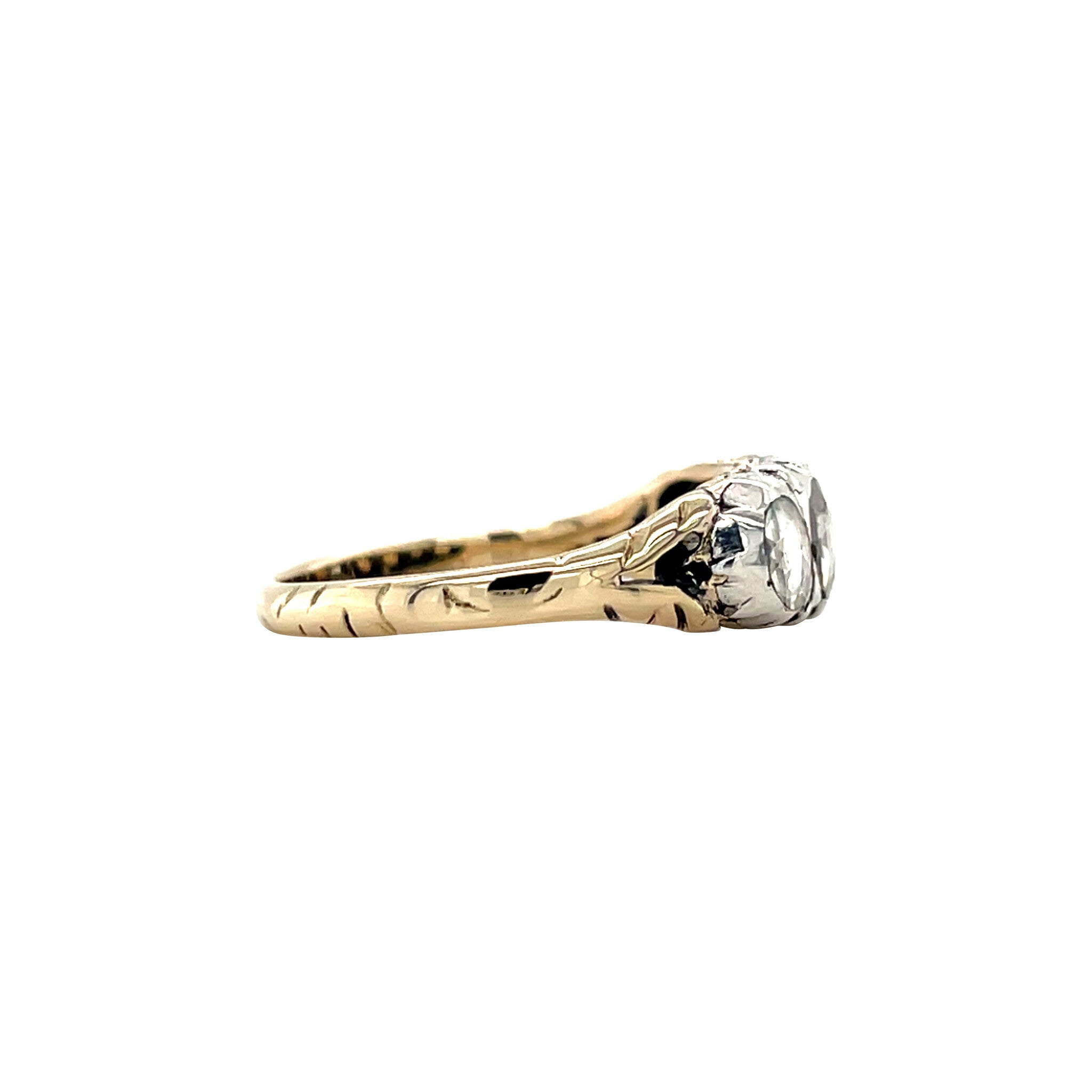 Gouden vintage rijring met roosdiamant 14 krt/925