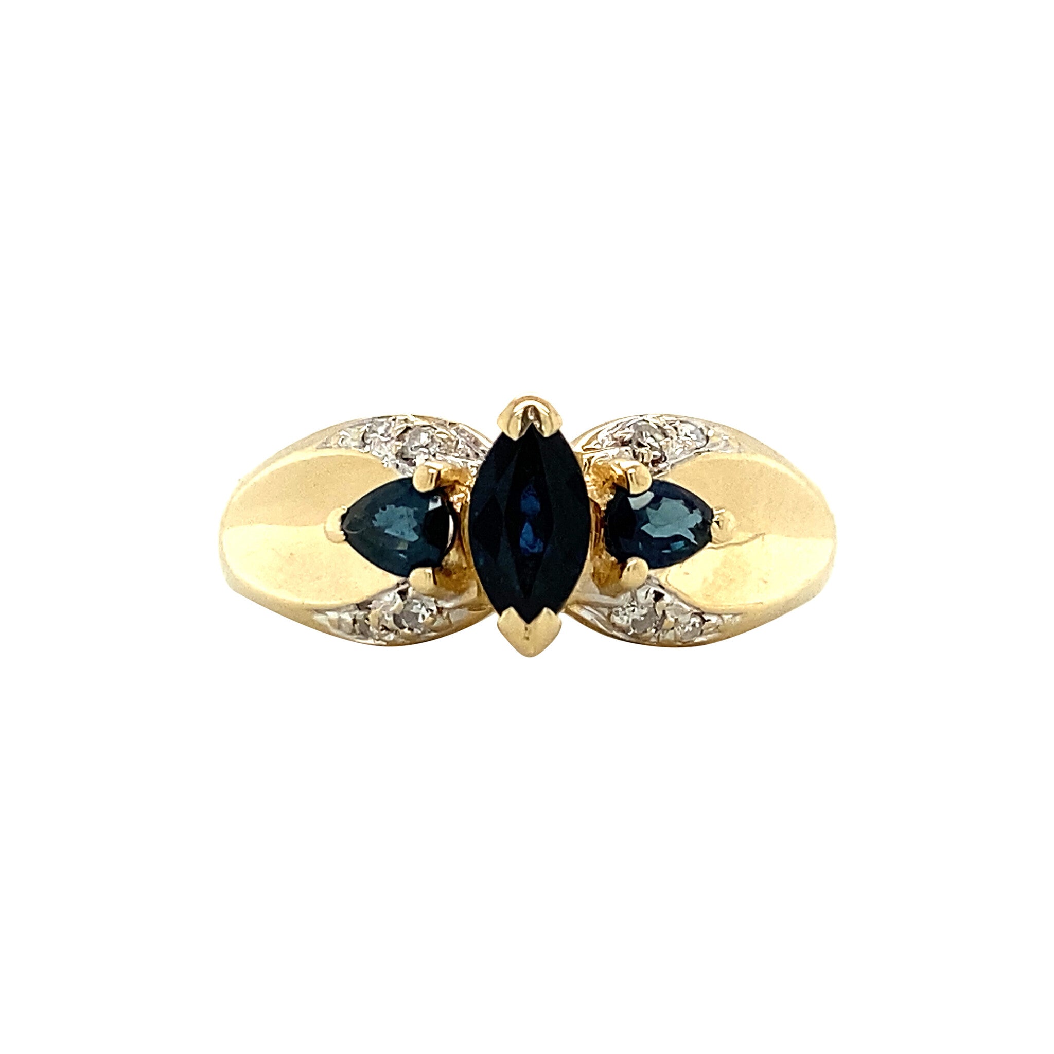 Gold ring with sapphire and diamond 14 kt
