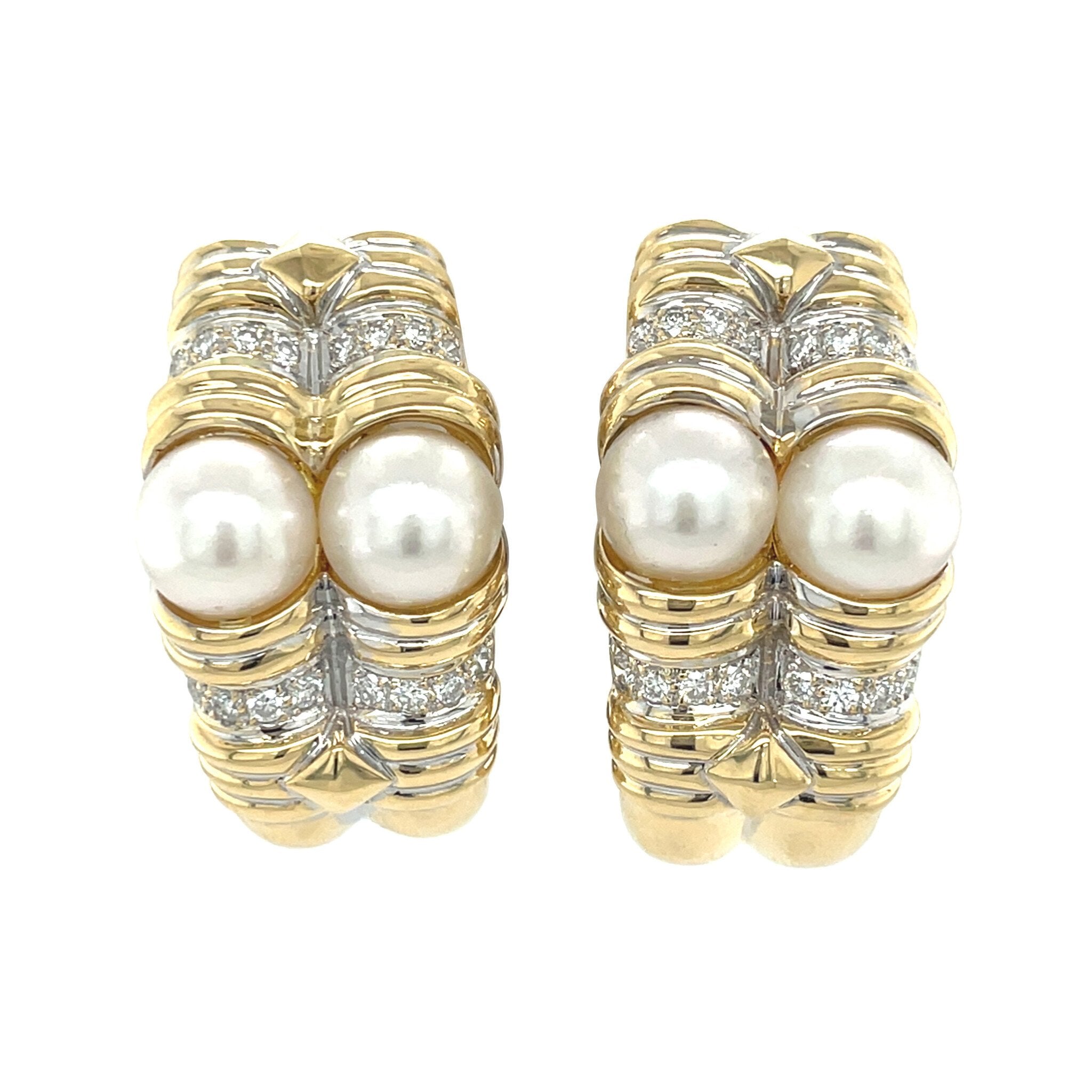 Gouden vintage oorhangers met parel en diamant 18 krt