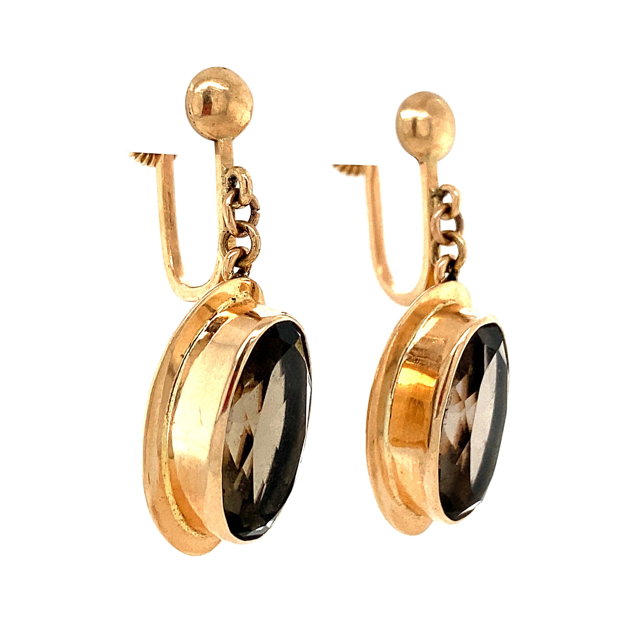 Gouden oorhangers met rookkwarts 14 krt