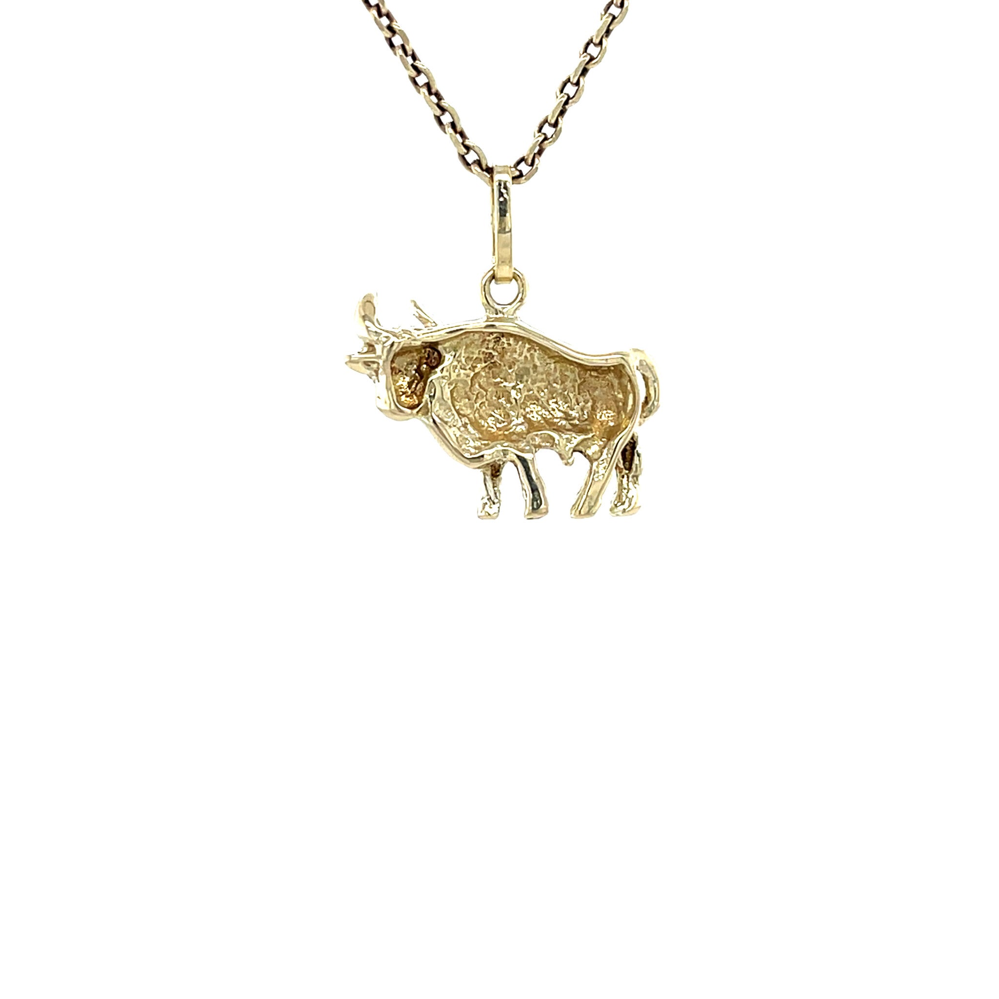 Golden vintage bull pendant 14 kt