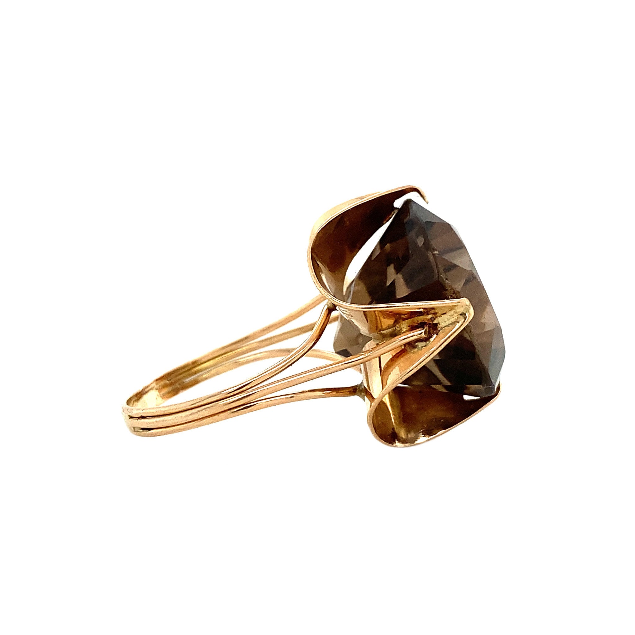 Gouden ring met rookkwarts 14 krt