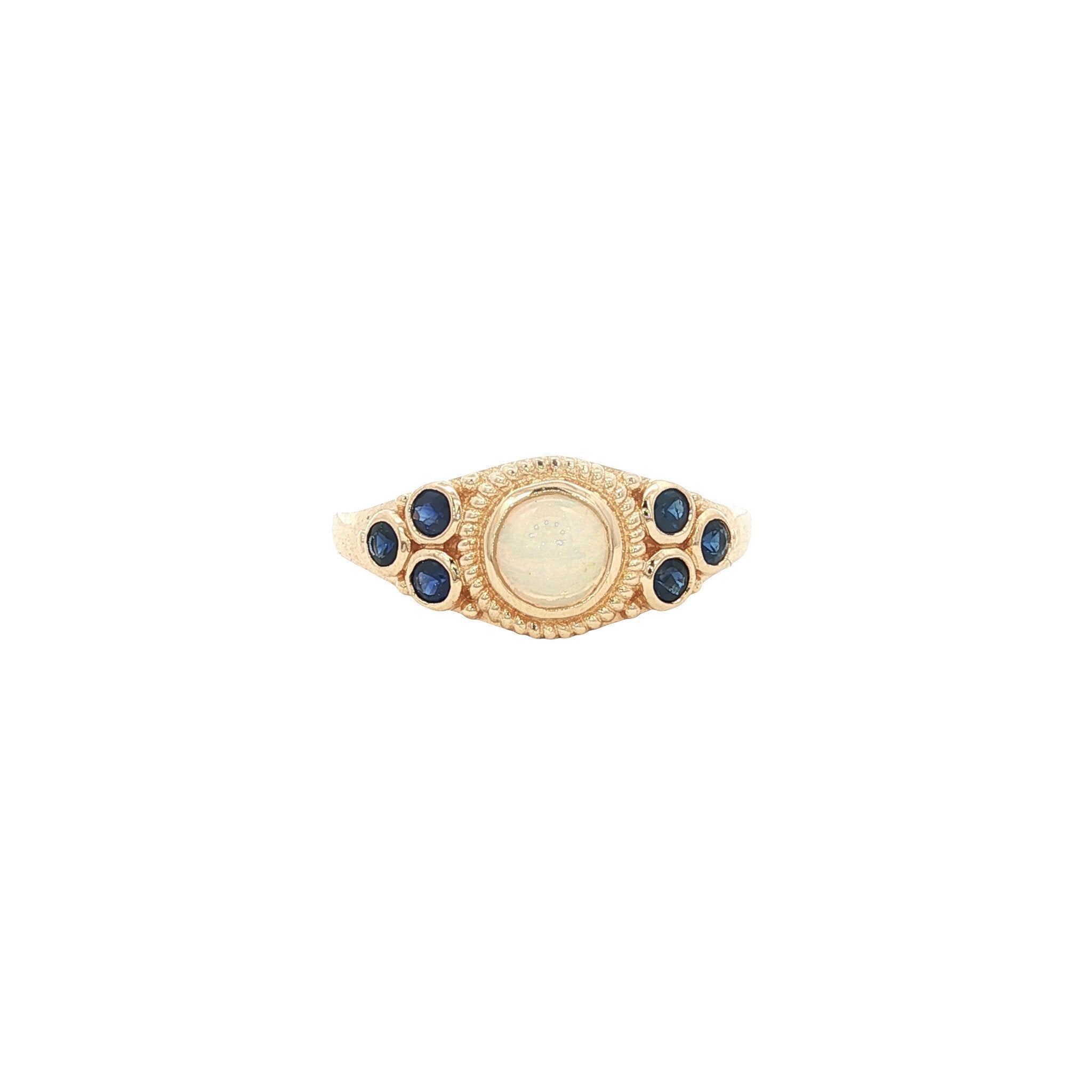 Gouden ring met opaal en saffier 14 kt