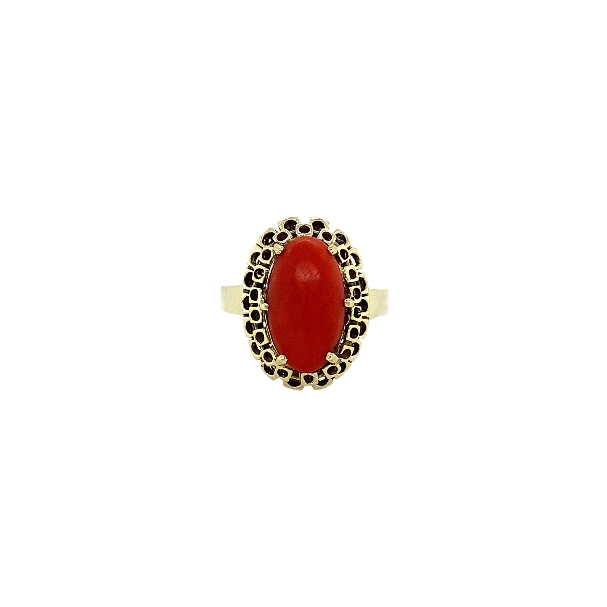 14 kt gold ring with blood coral