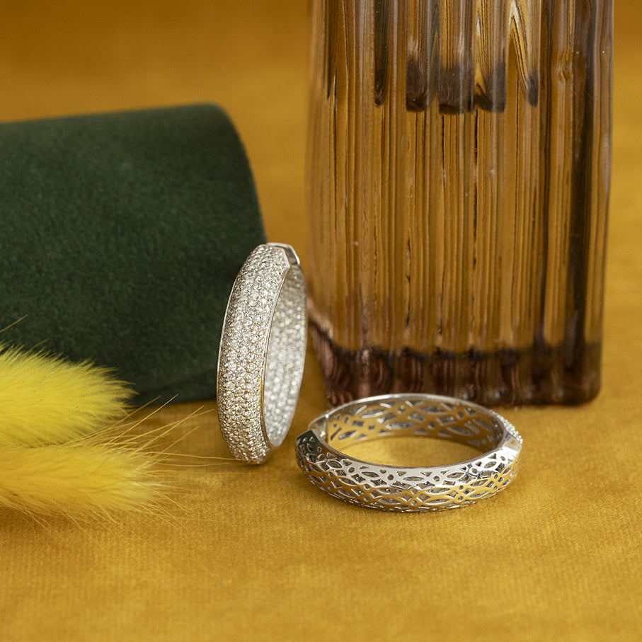 Witgouden vintage oorringen met diamant 14 kt