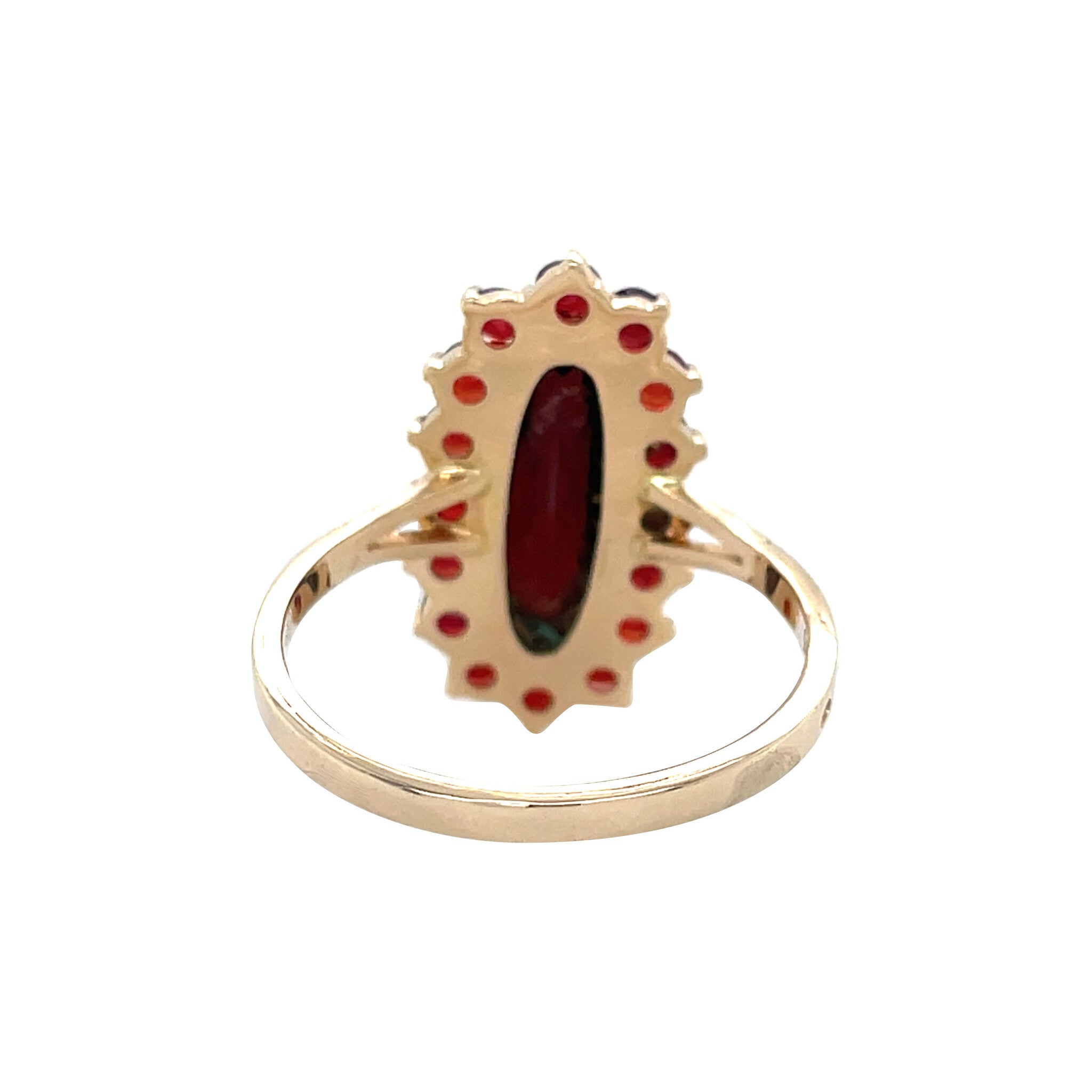 Vintage gold cluster ring with garnet, 14 kt