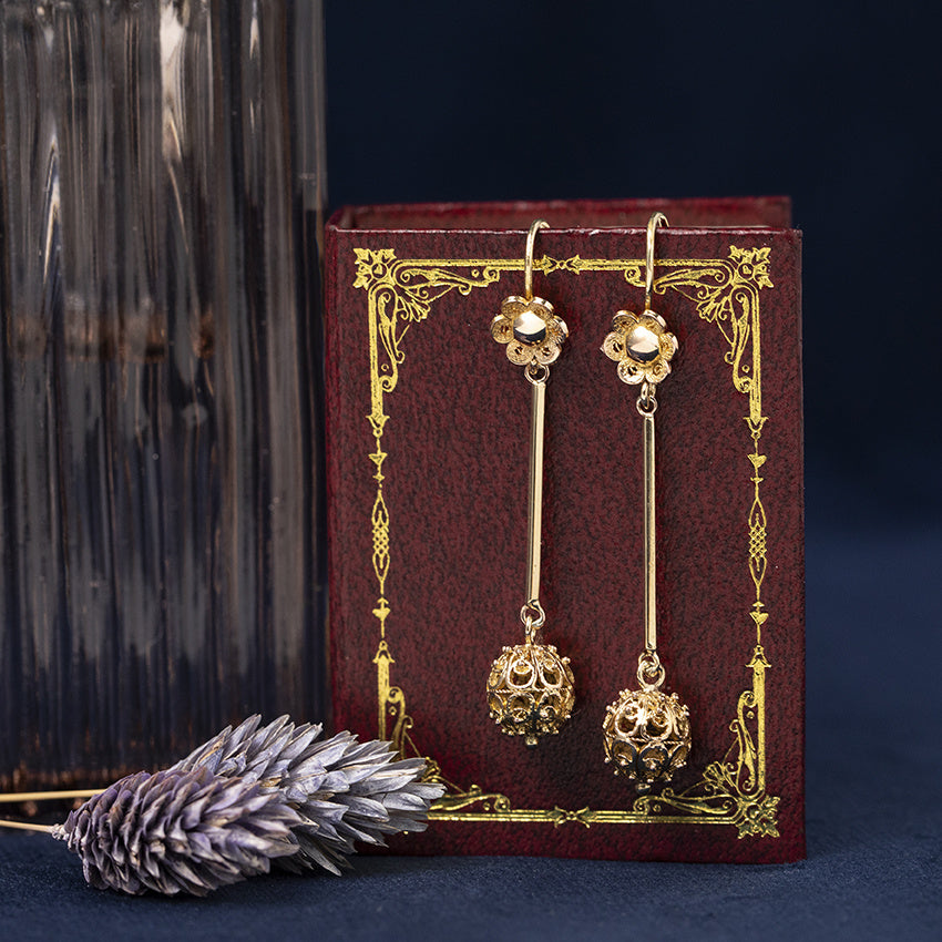 Gouden vintage filigraan oorhangers 14 kt