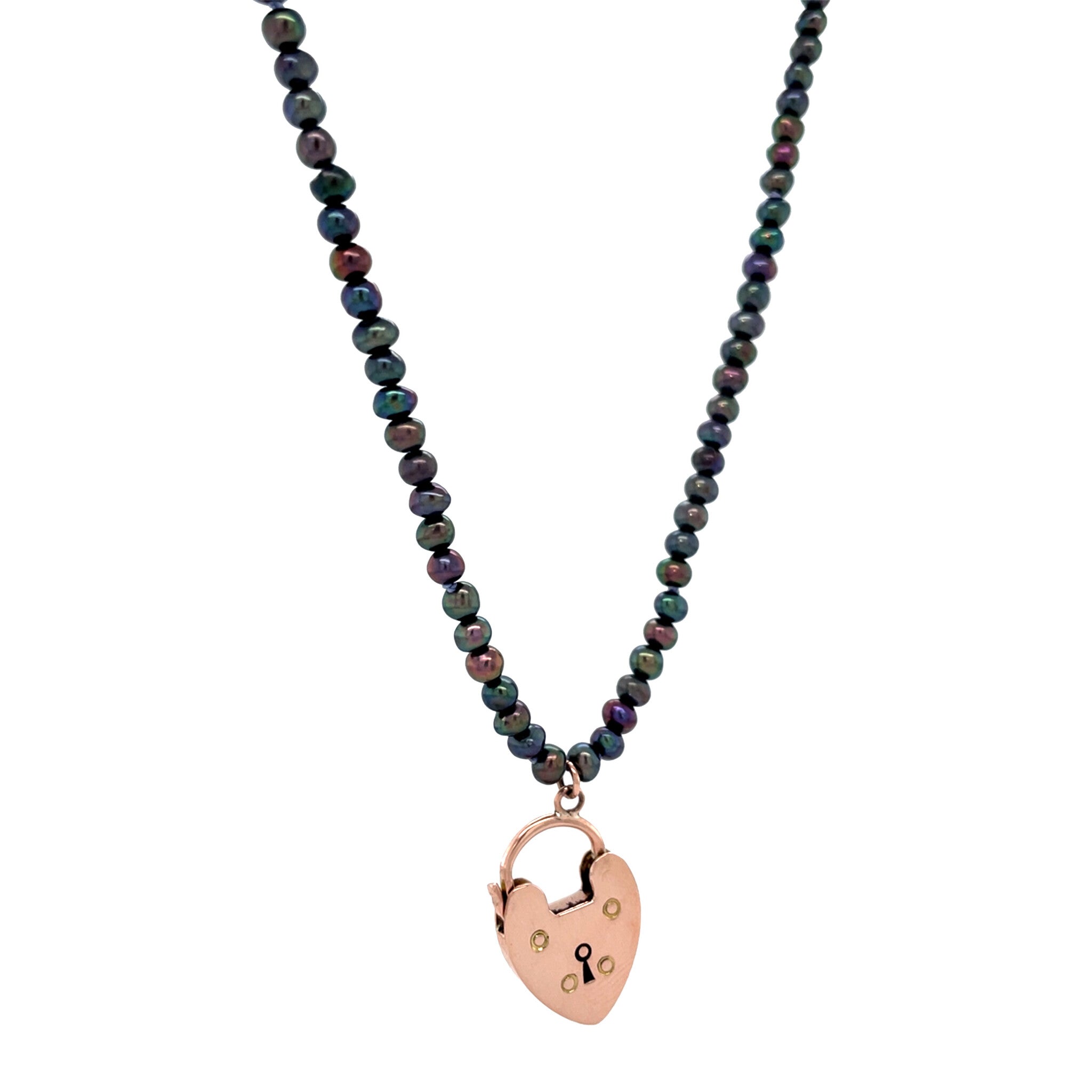 Vintage pearl necklace with heart-shaped pendant, 9 kt