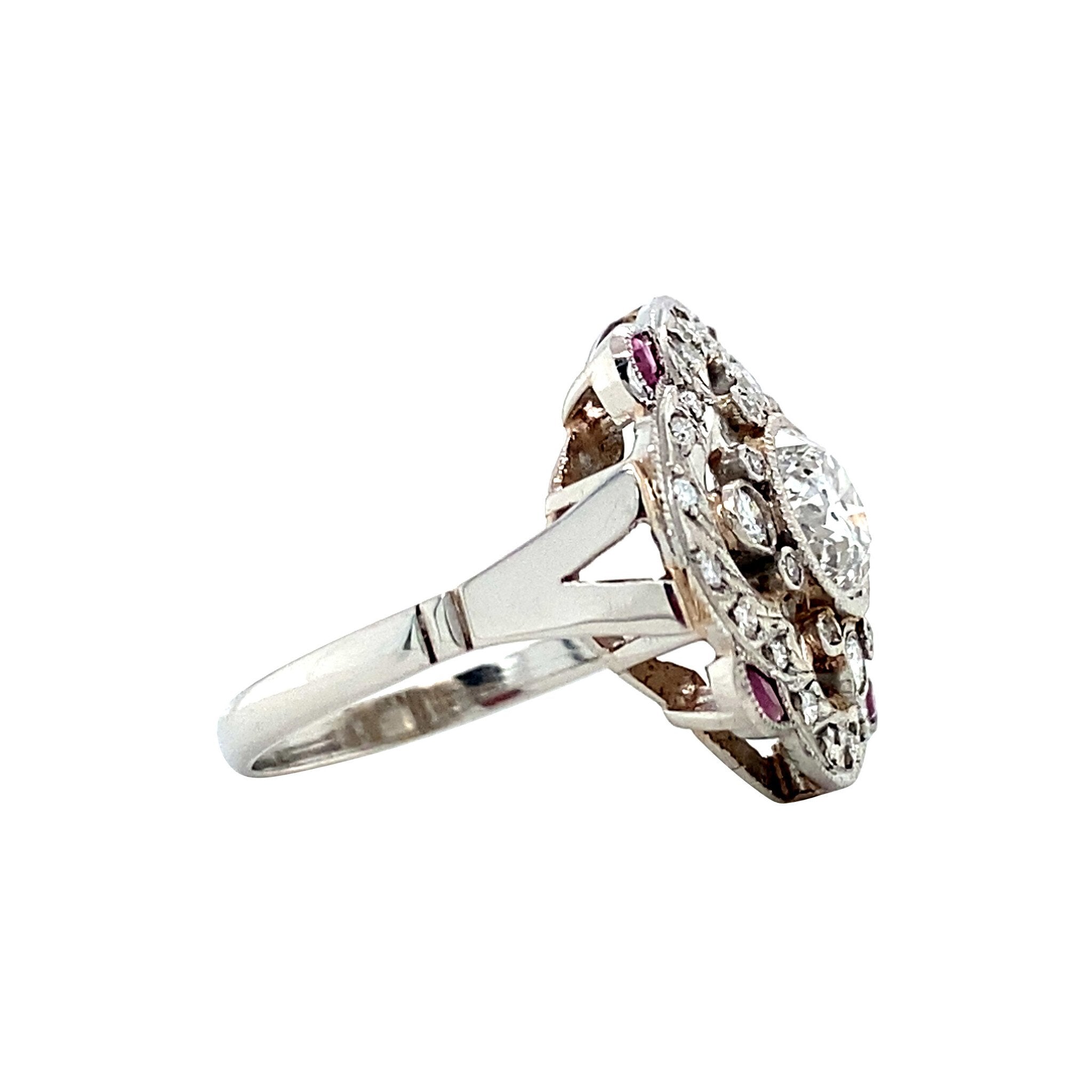 Platina prinsessen ring met diamant en robijn 900