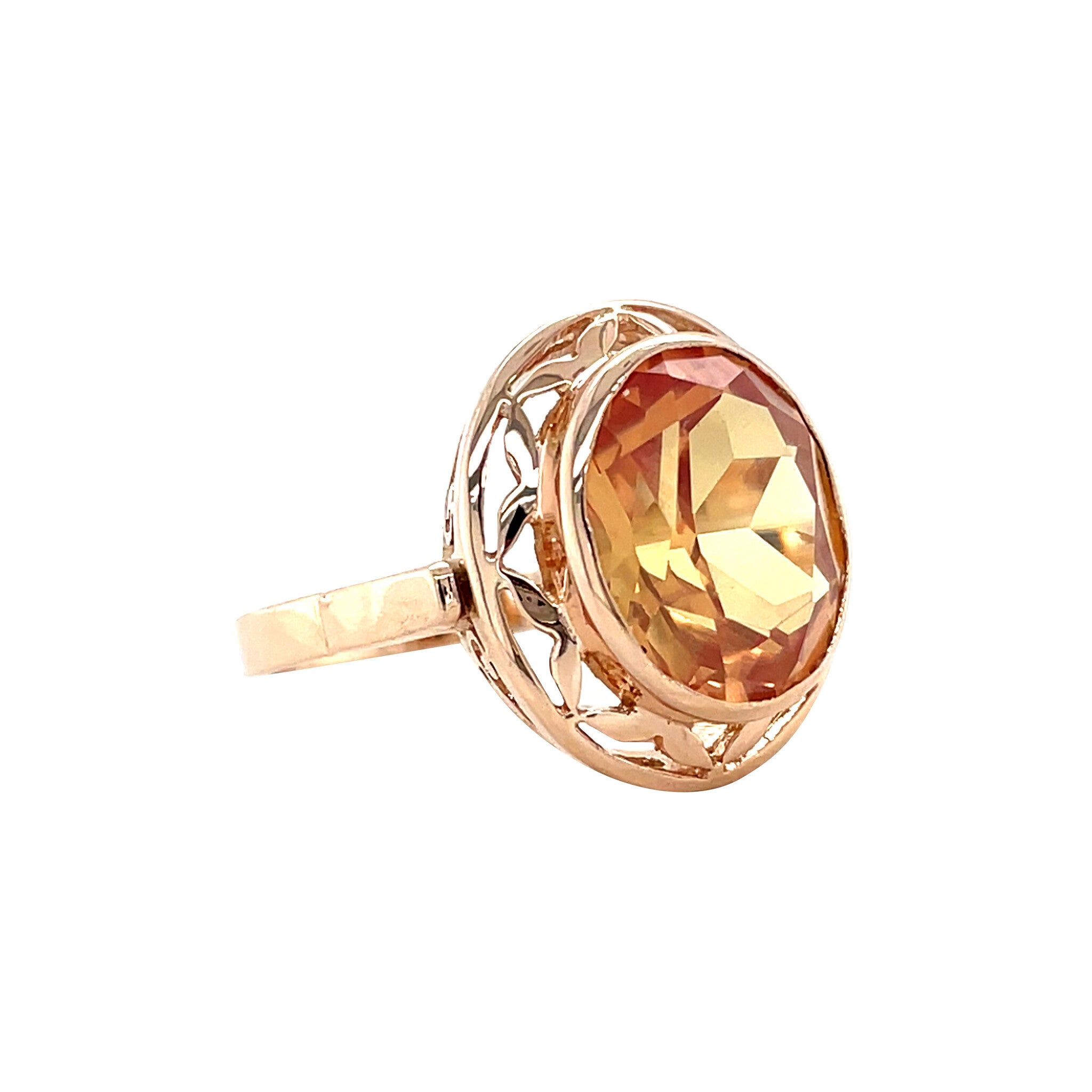 Roségouden vintage ring met saffier 14 krt
