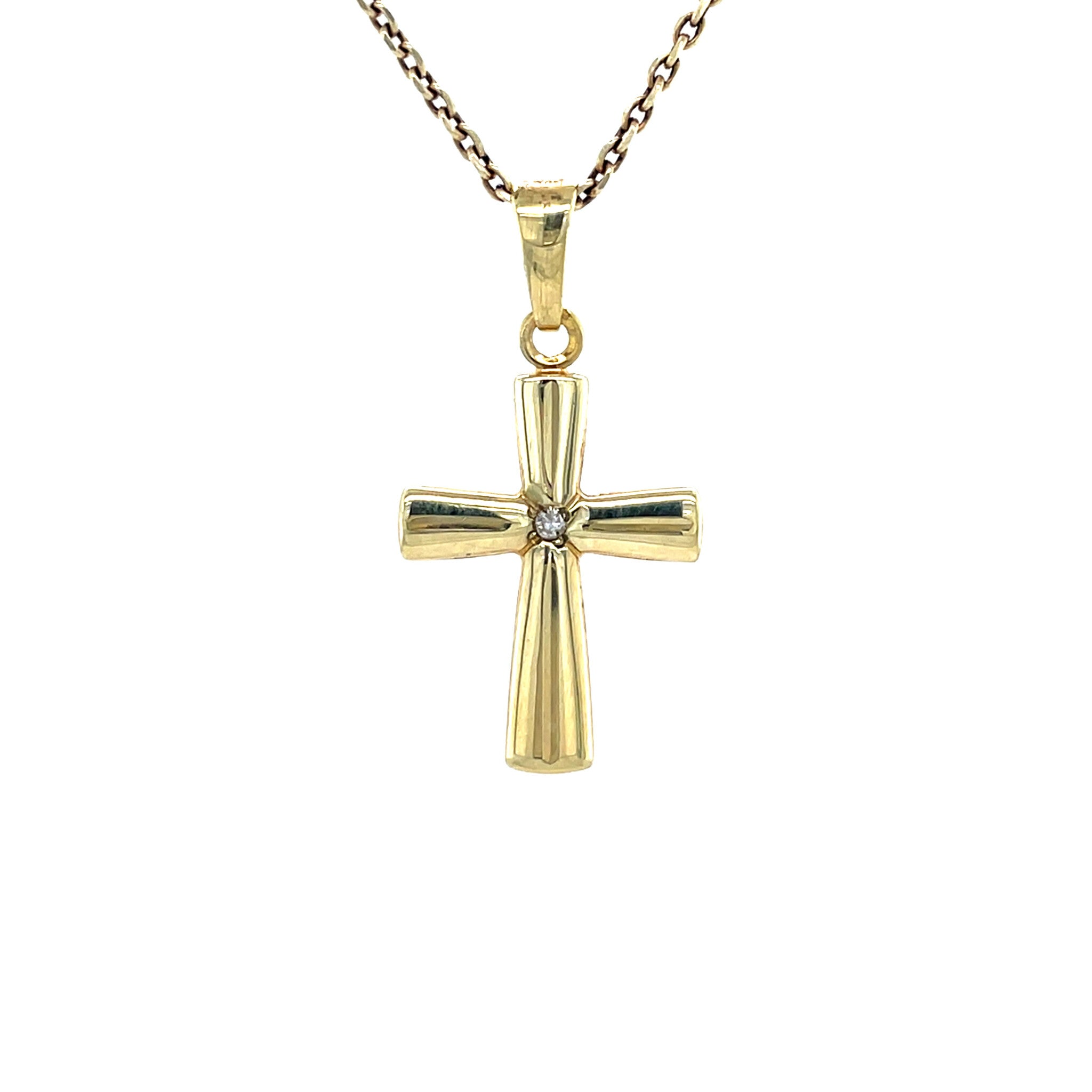 Vintage gold cross pendant with diamond, 14 kt