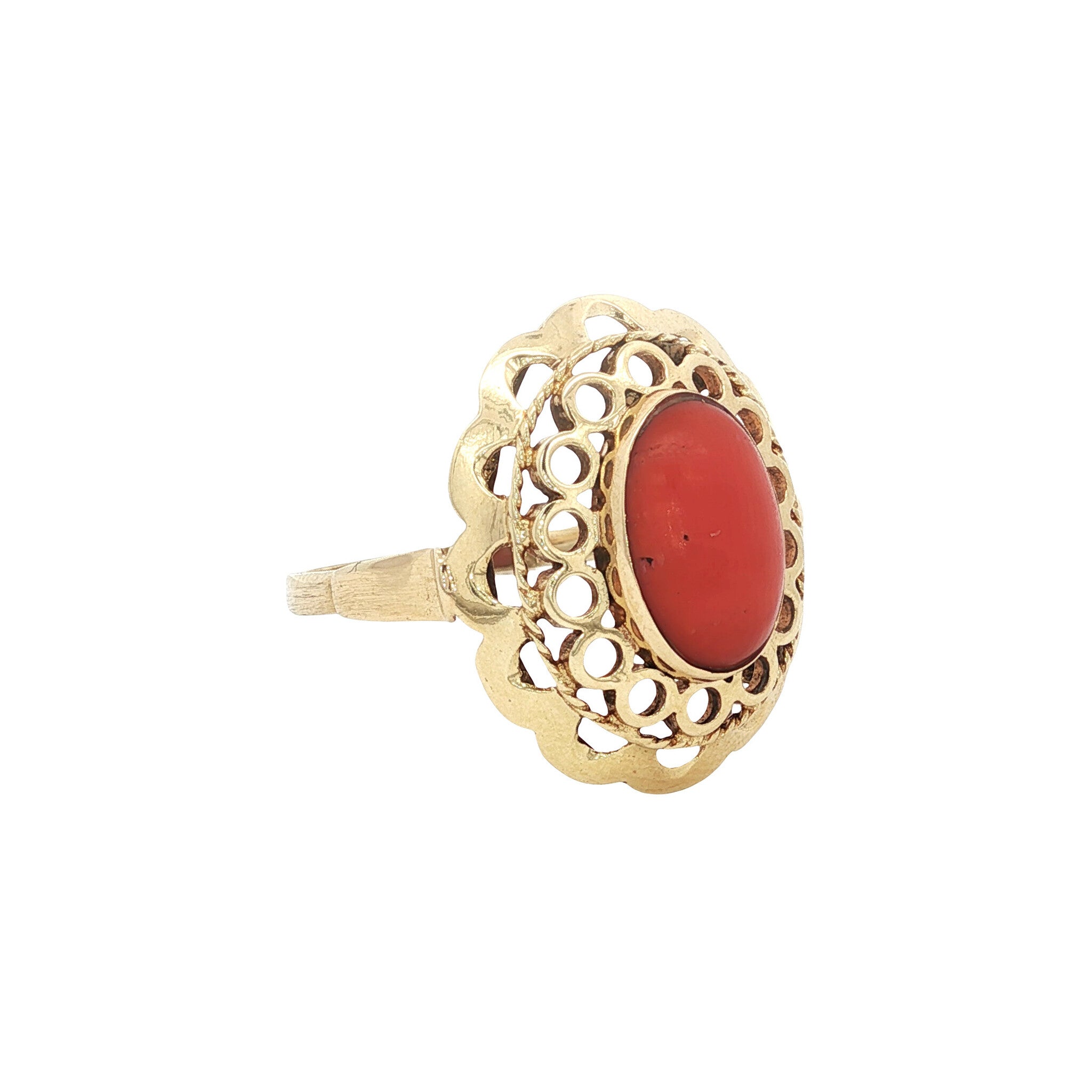 Gouden vintage ring met bloedkoraal 14 kt