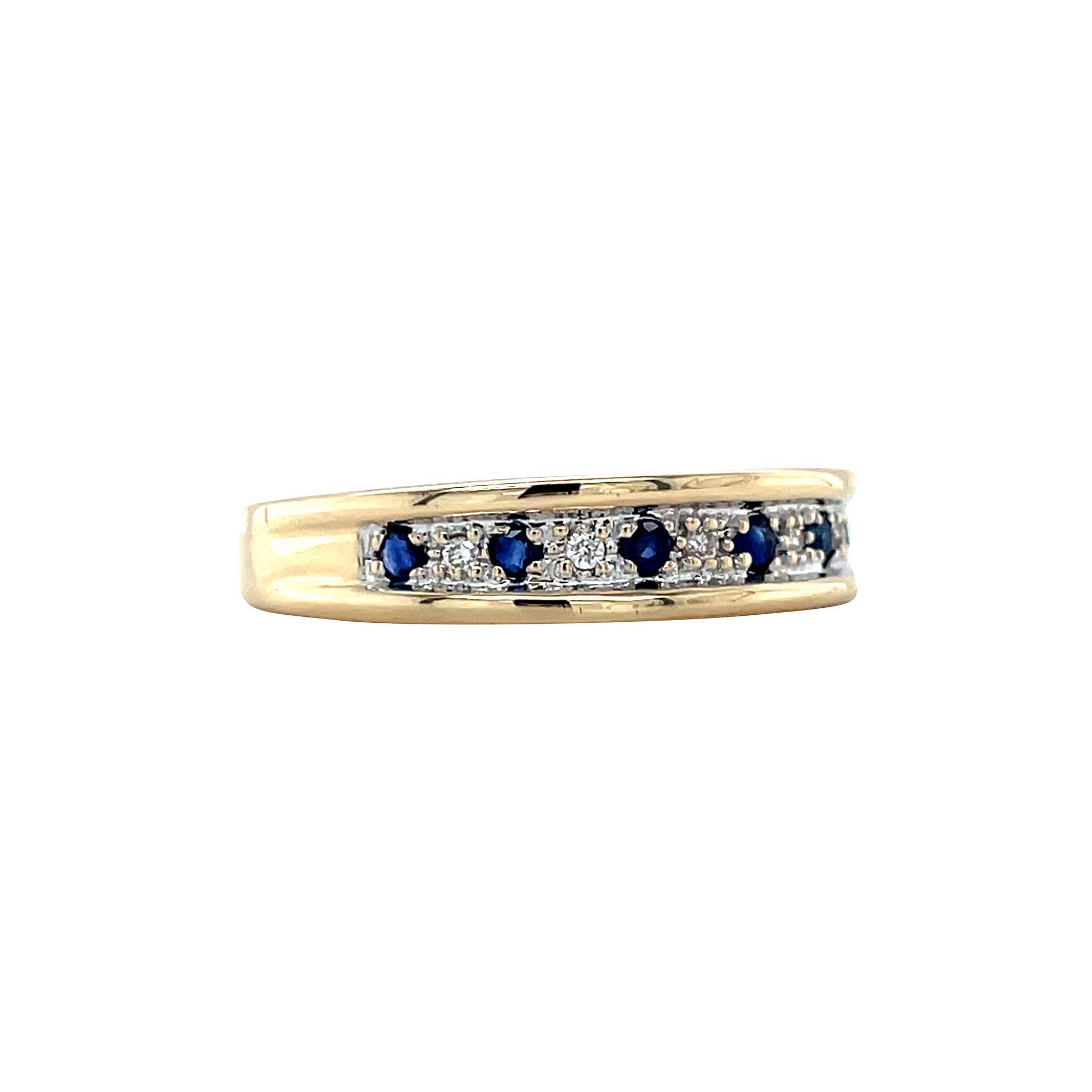 Gouden vintage rijring met saffier en diamant 14 krt