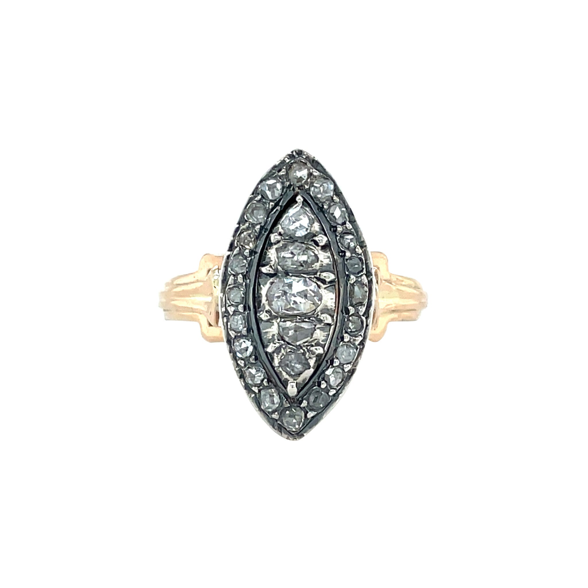Gouden vintage entourage ring met roosdiamant 14 kt/925
