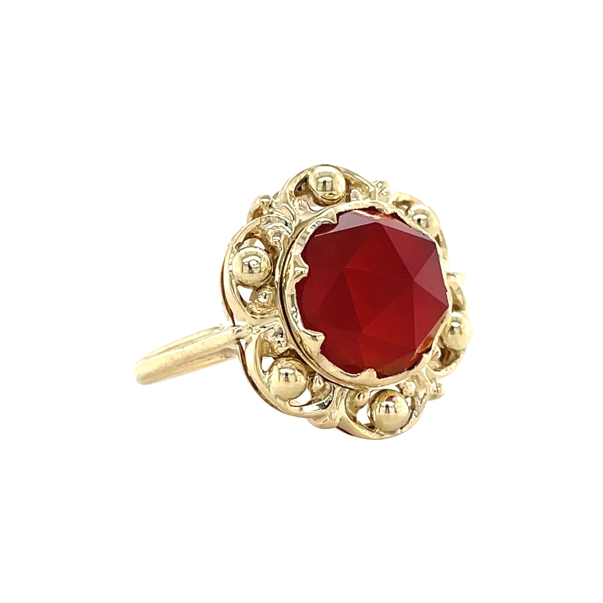 Vintage ring met carneool, granaat en turkoois 8 krt