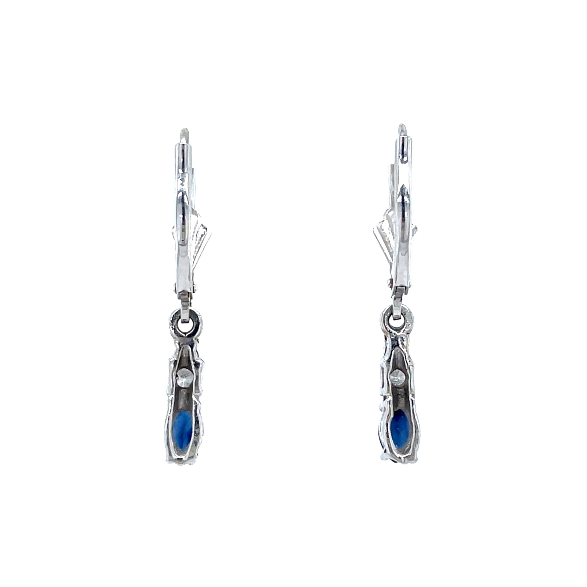 Witgouden vintage oorhangers met saffier en diamant 14 krt