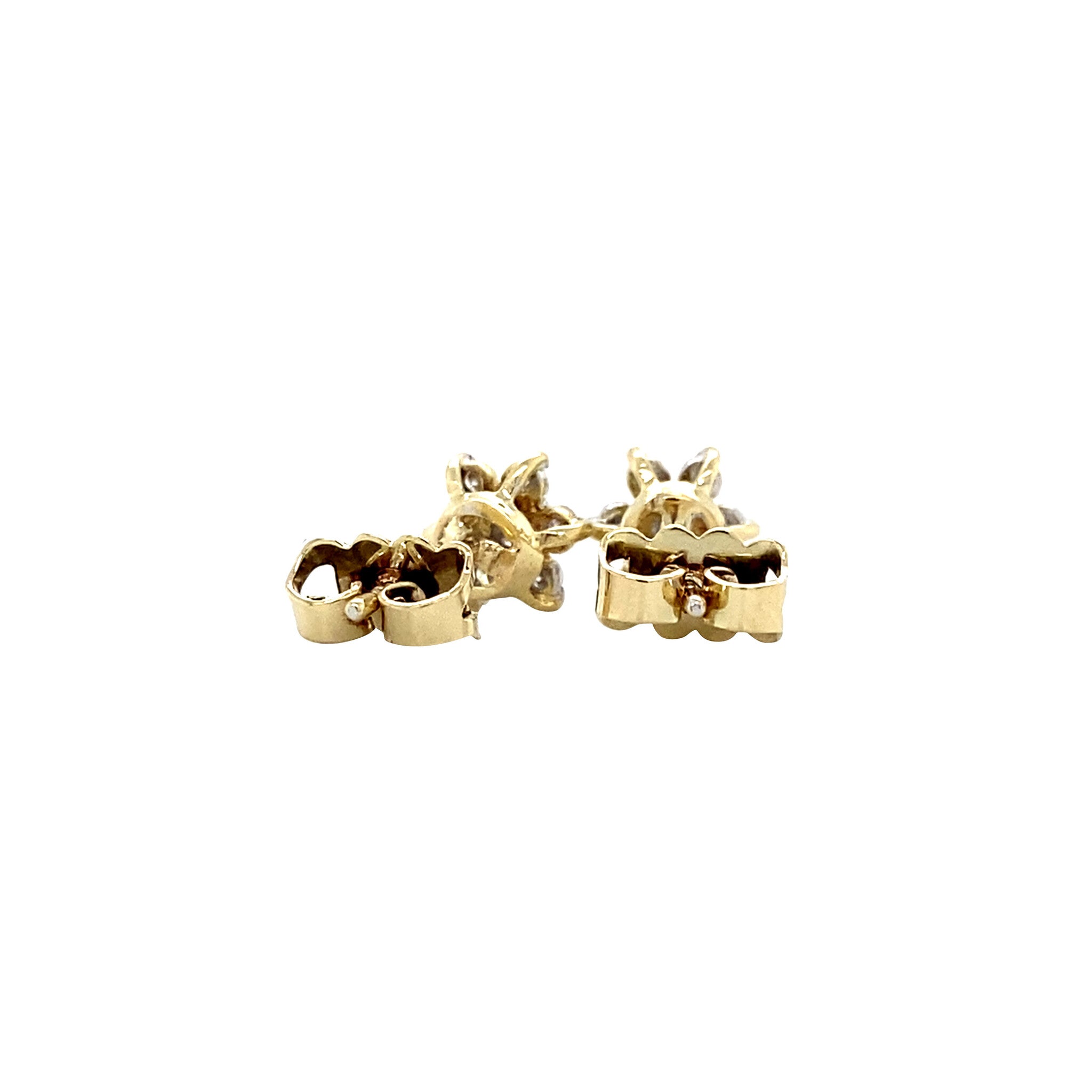Golden entourage stud earrings with diamond 14 ct